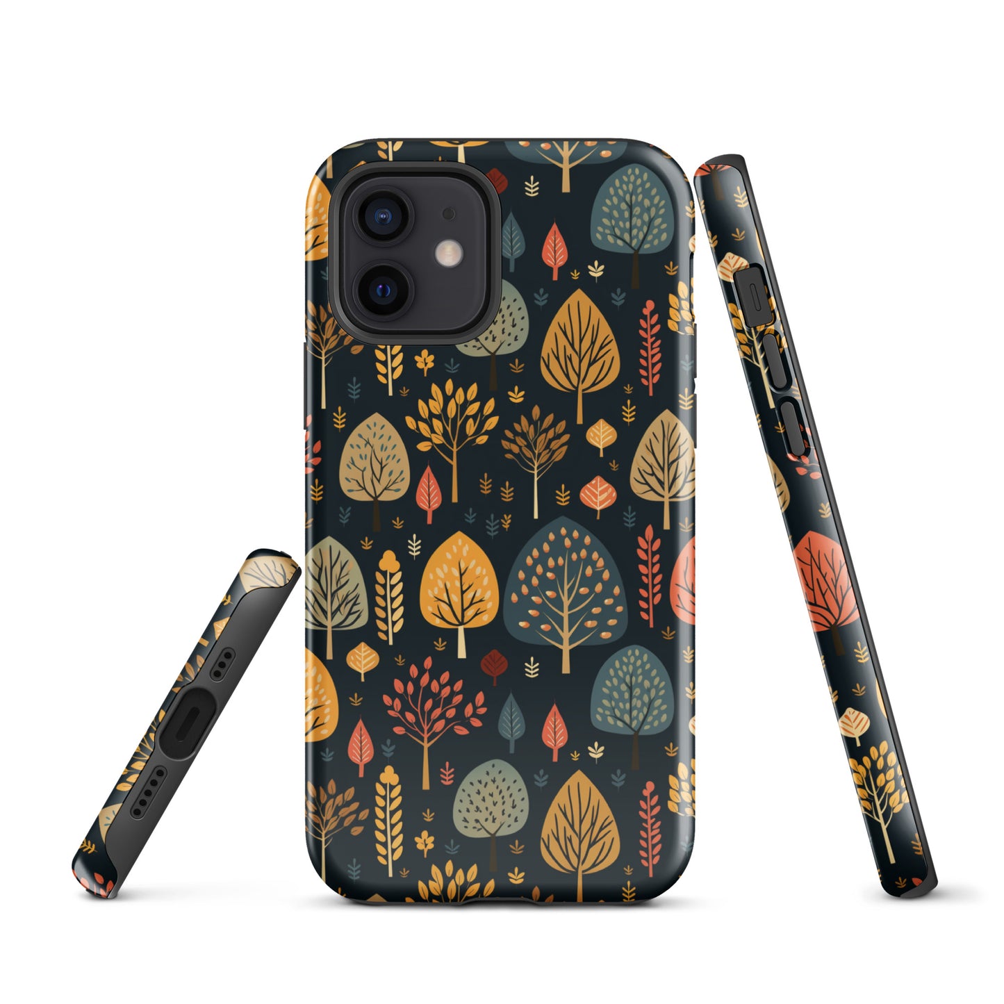 Mid-Century Mosaic - Dappled Leaves and Folk Imagery - iPhone Case