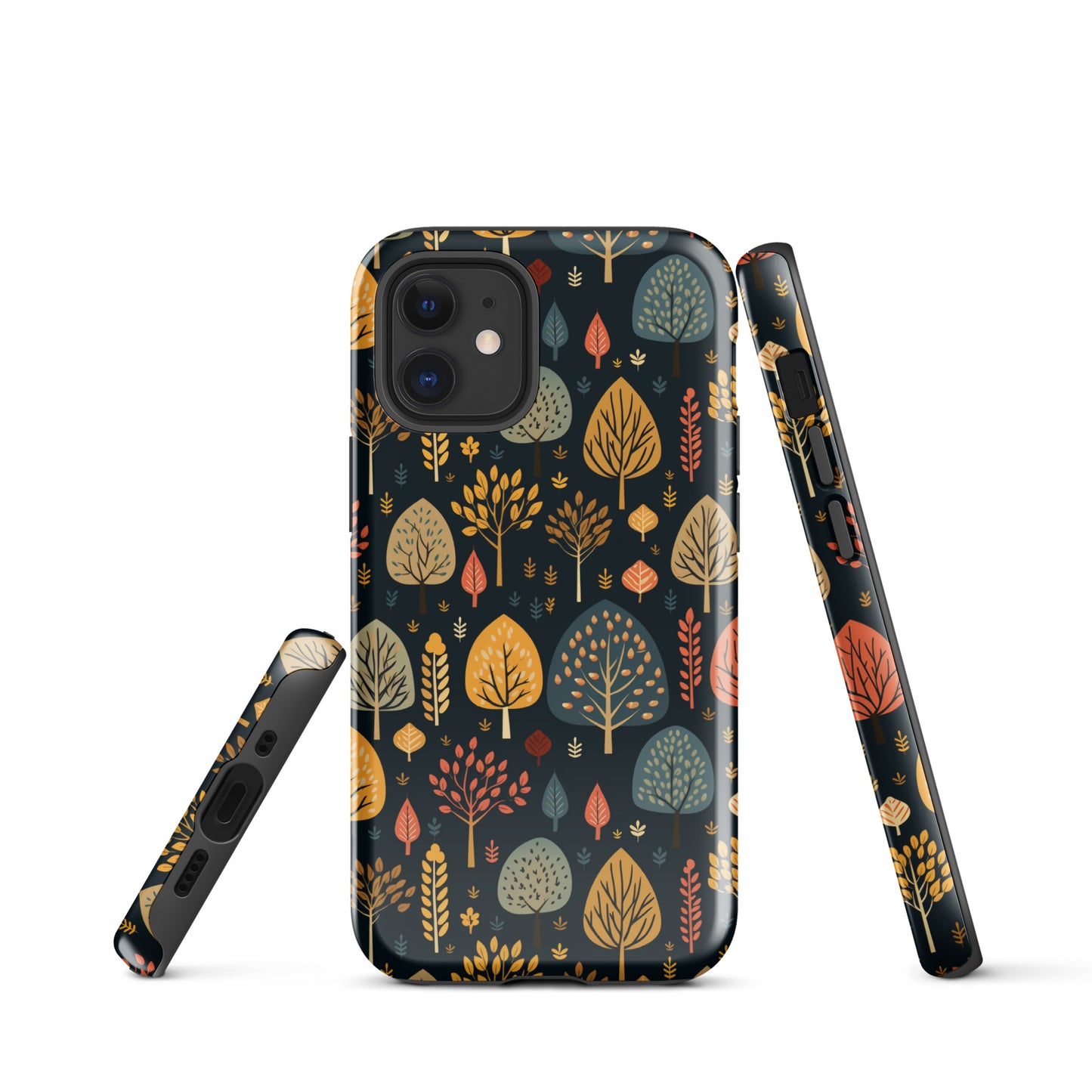 Mid-Century Mosaic - Dappled Leaves and Folk Imagery - iPhone Case