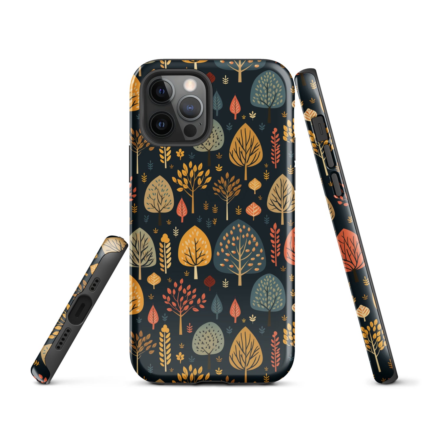 Mid-Century Mosaic - Dappled Leaves and Folk Imagery - iPhone Case