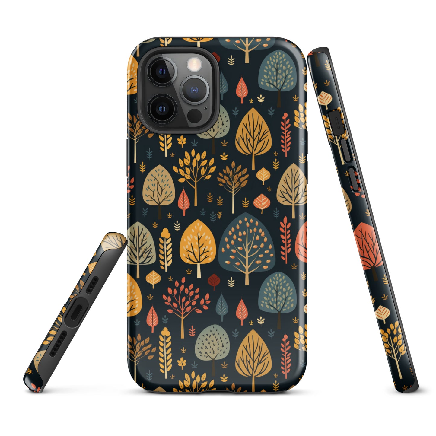 Mid-Century Mosaic - Dappled Leaves and Folk Imagery - iPhone Case