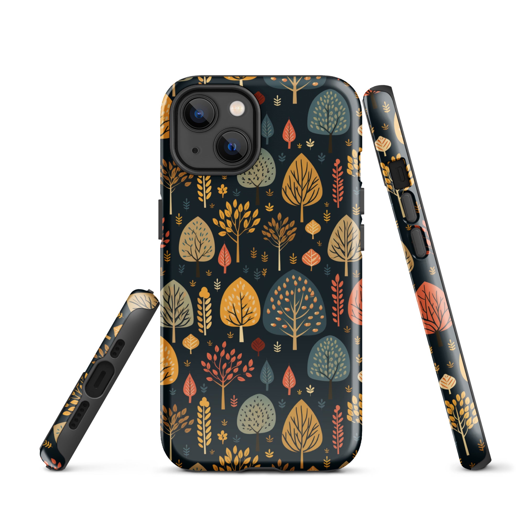 Mid-Century Mosaic - Dappled Leaves and Folk Imagery - iPhone Case