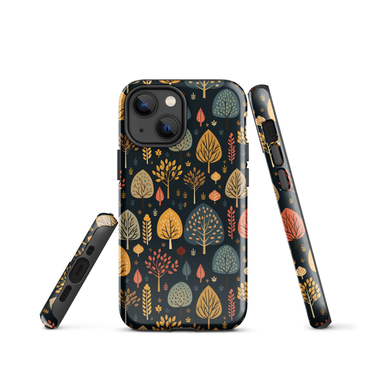 Mid-Century Mosaic - Dappled Leaves and Folk Imagery - iPhone Case