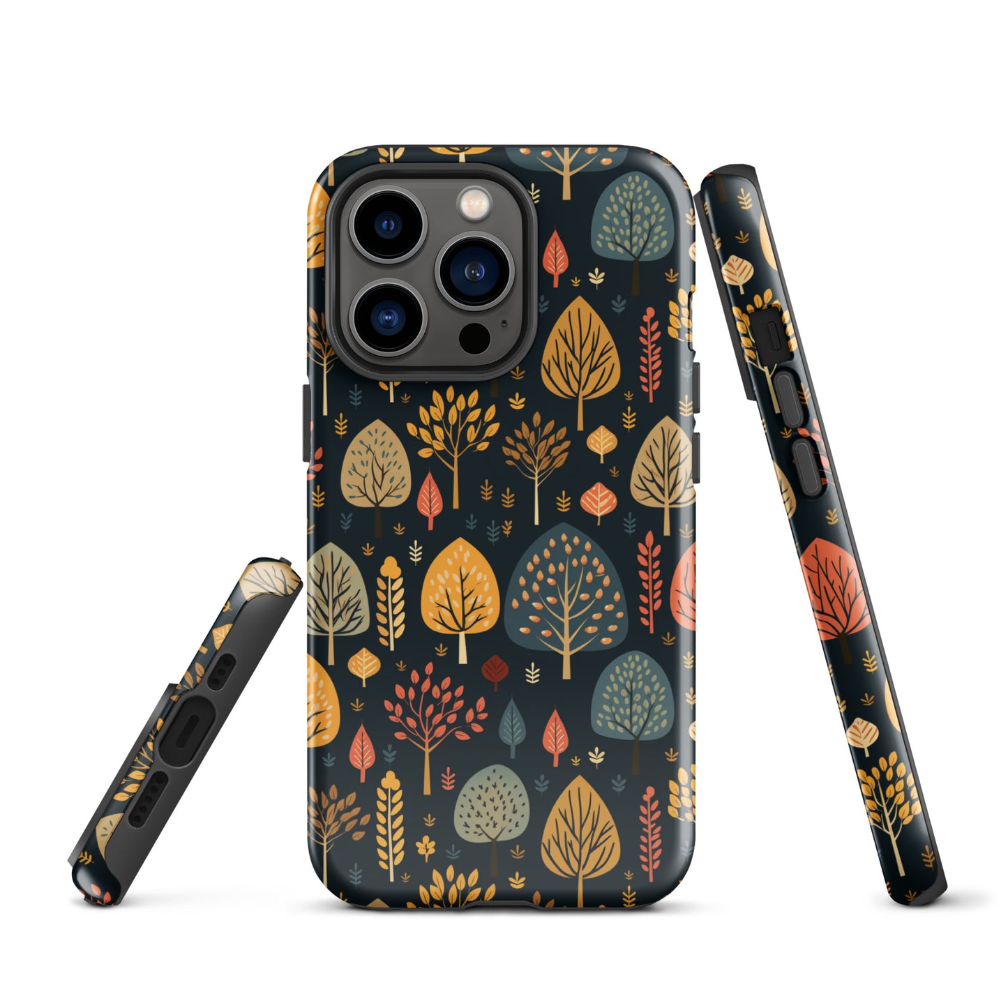 Mid-Century Mosaic - Dappled Leaves and Folk Imagery - iPhone Case