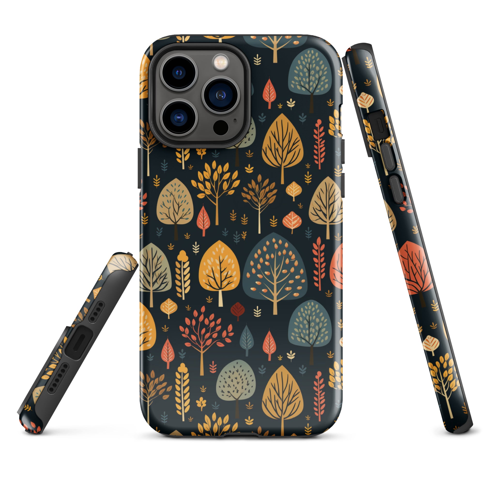 Mid-Century Mosaic - Dappled Leaves and Folk Imagery - iPhone Case