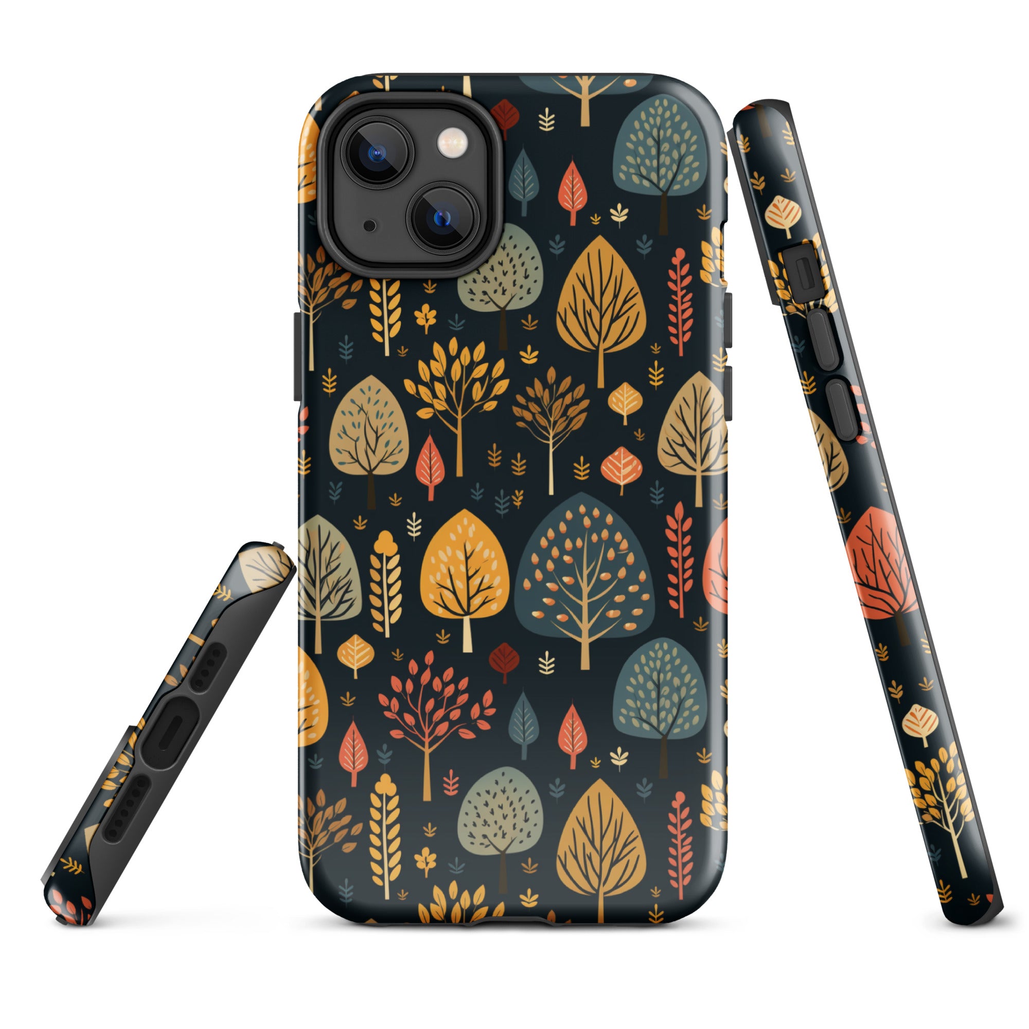 Mid-Century Mosaic - Dappled Leaves and Folk Imagery - iPhone Case