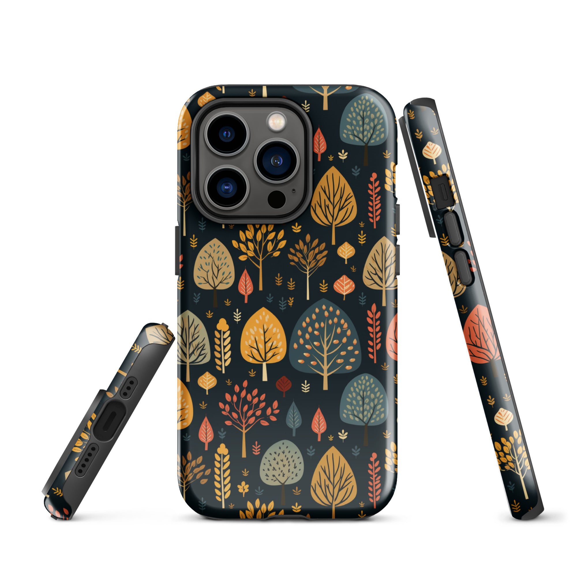 Mid-Century Mosaic - Dappled Leaves and Folk Imagery - iPhone Case