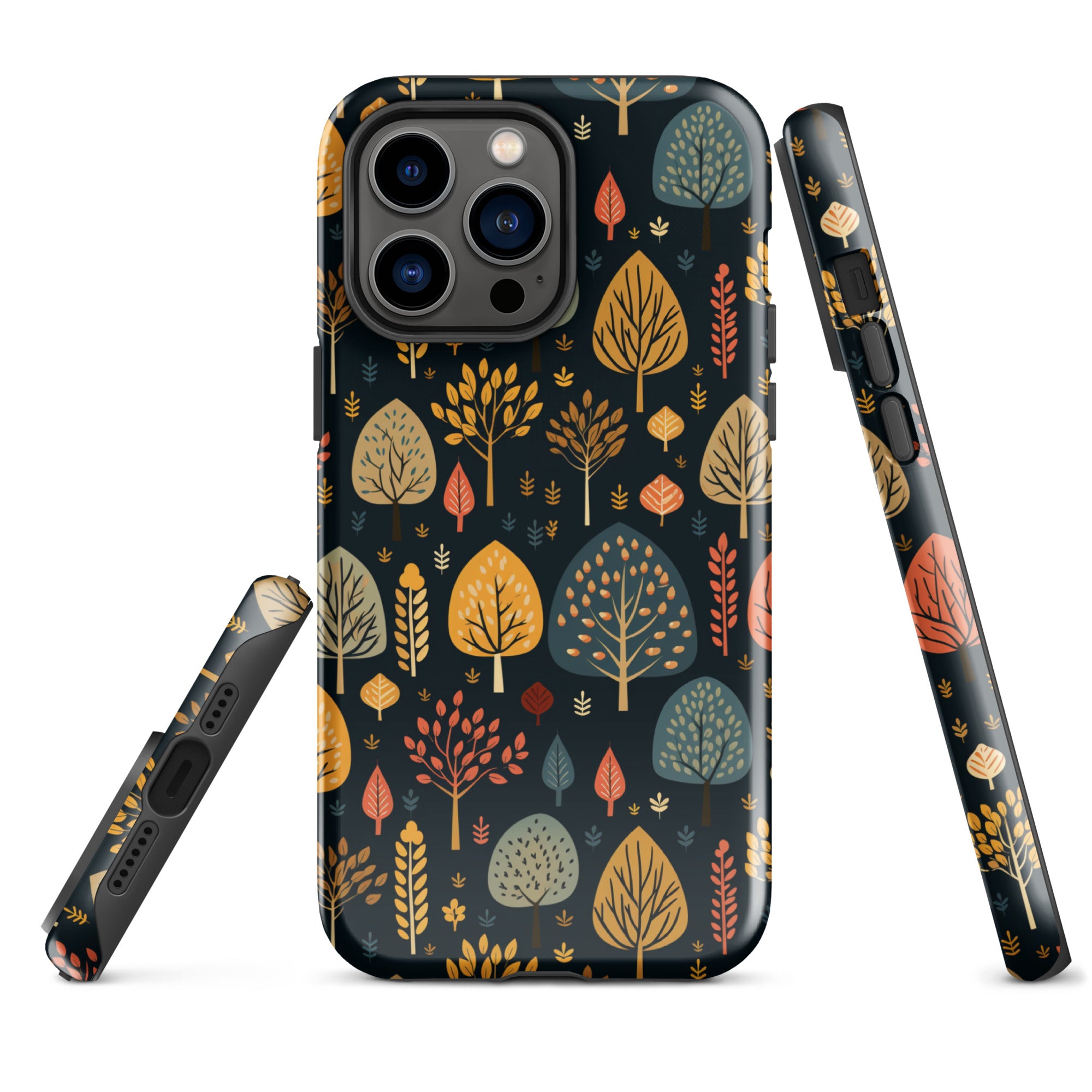 Mid-Century Mosaic - Dappled Leaves and Folk Imagery - iPhone Case