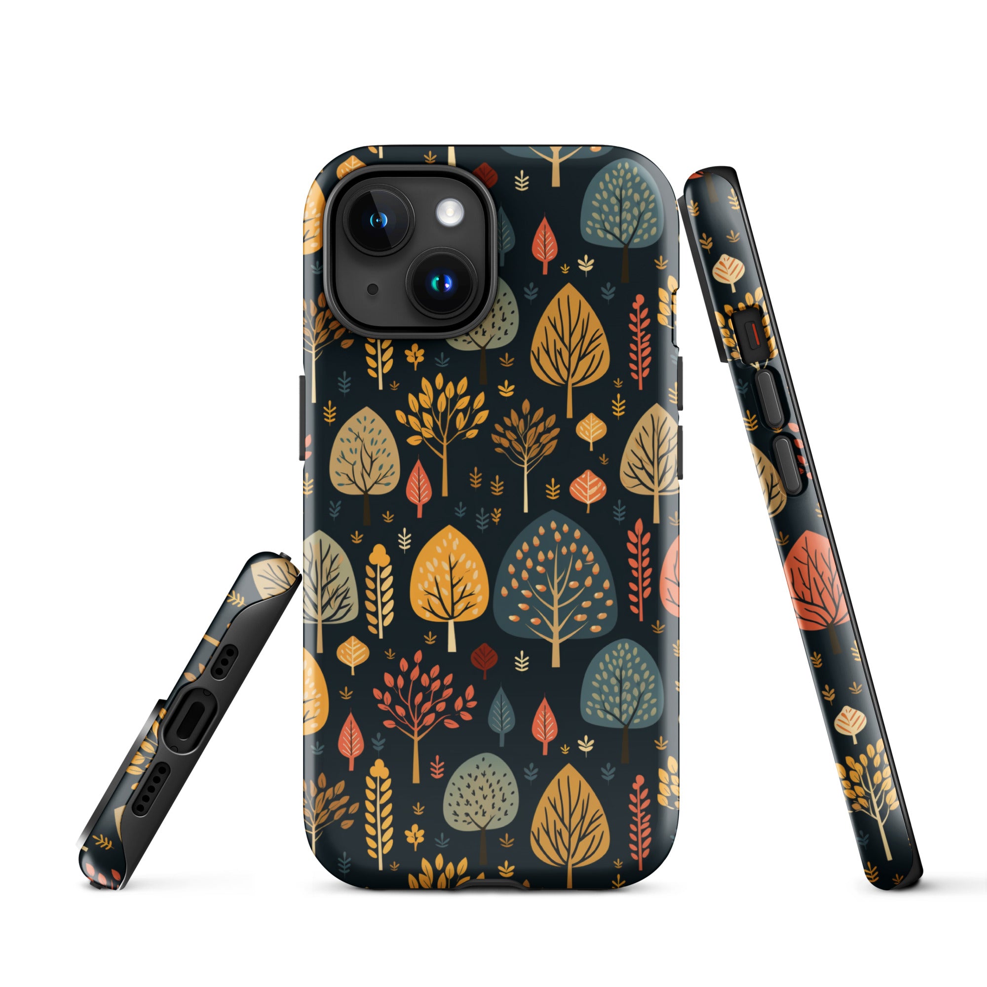 Mid-Century Mosaic - Dappled Leaves and Folk Imagery - iPhone Case