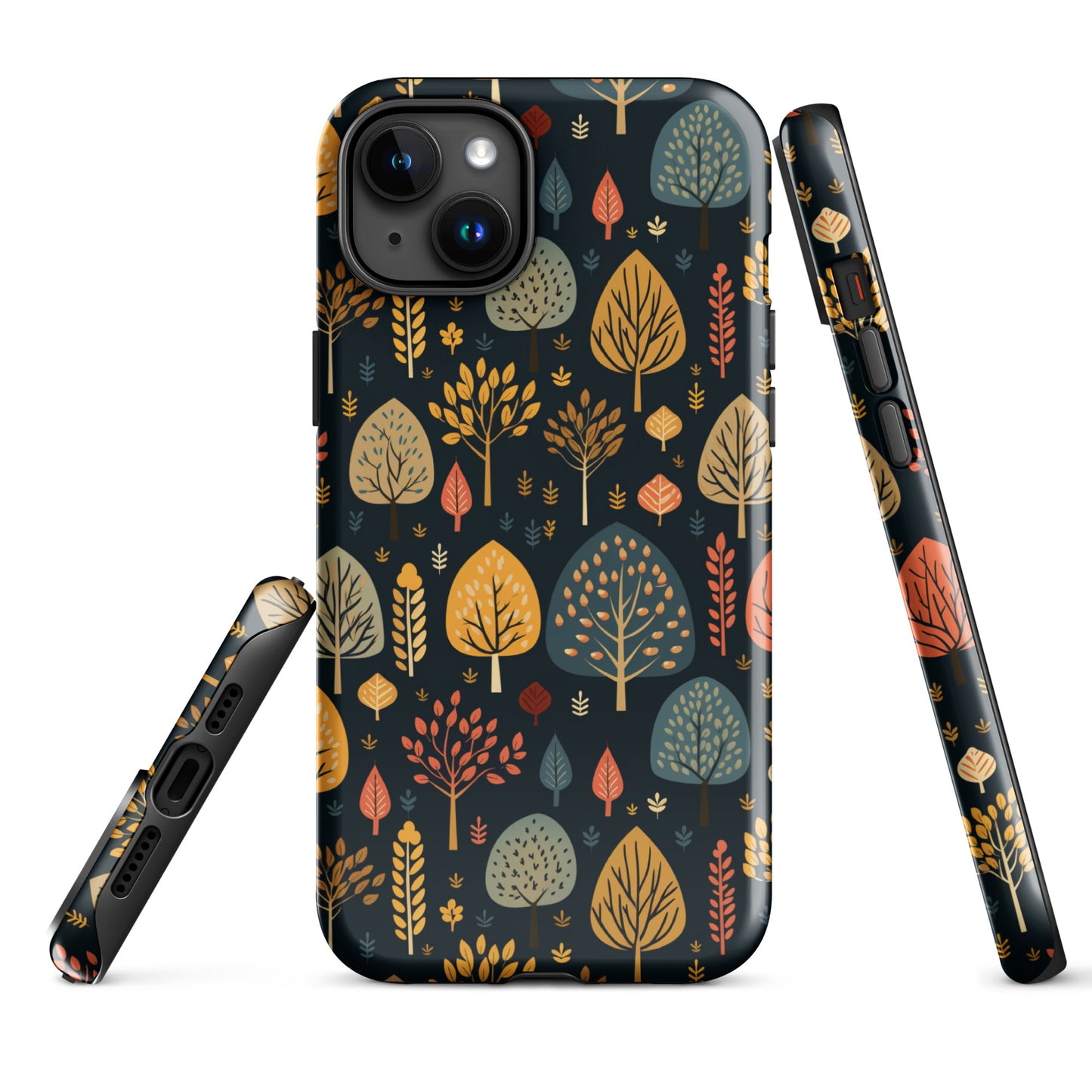 Mid-Century Mosaic - Dappled Leaves and Folk Imagery - iPhone Case