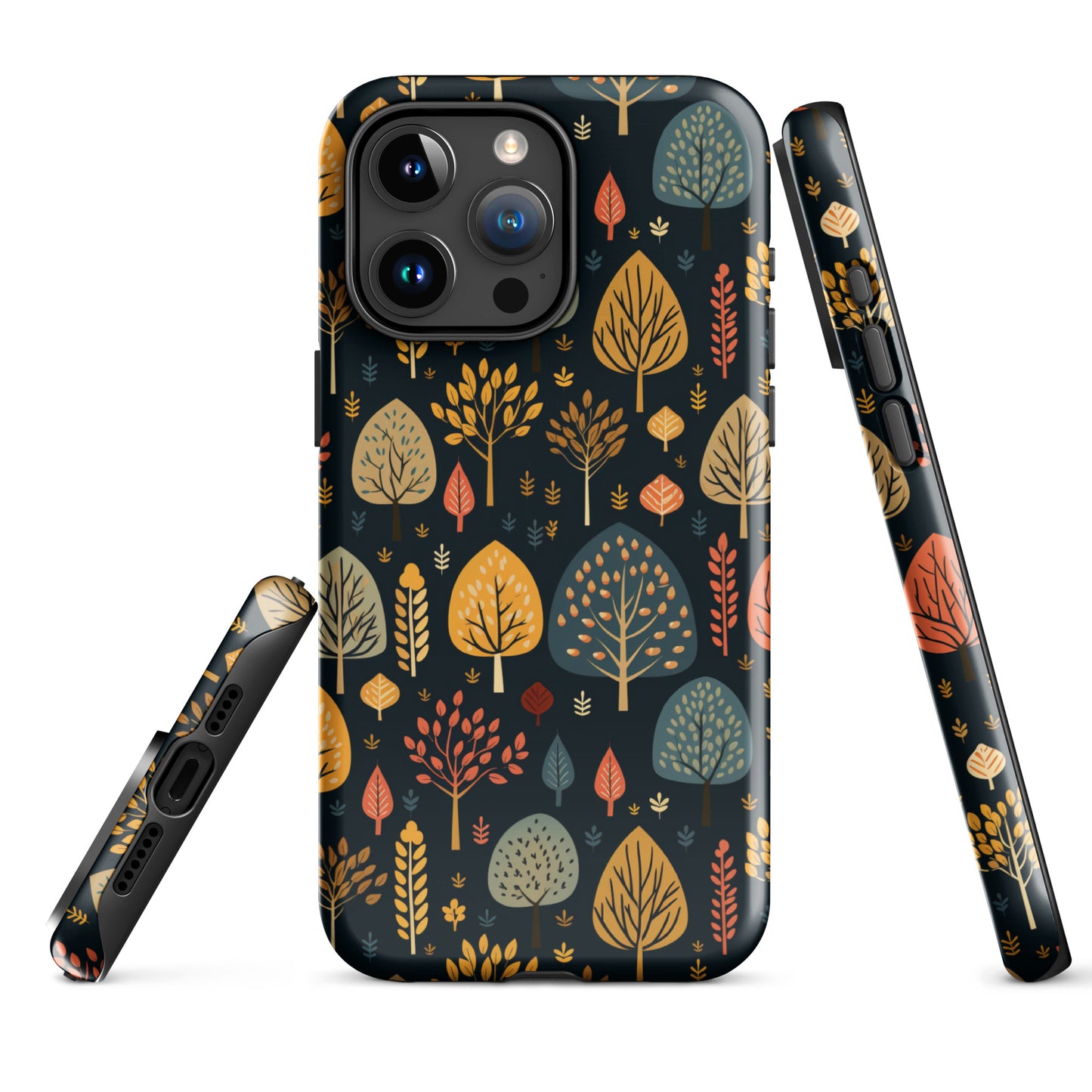 Mid-Century Mosaic - Dappled Leaves and Folk Imagery - iPhone Case