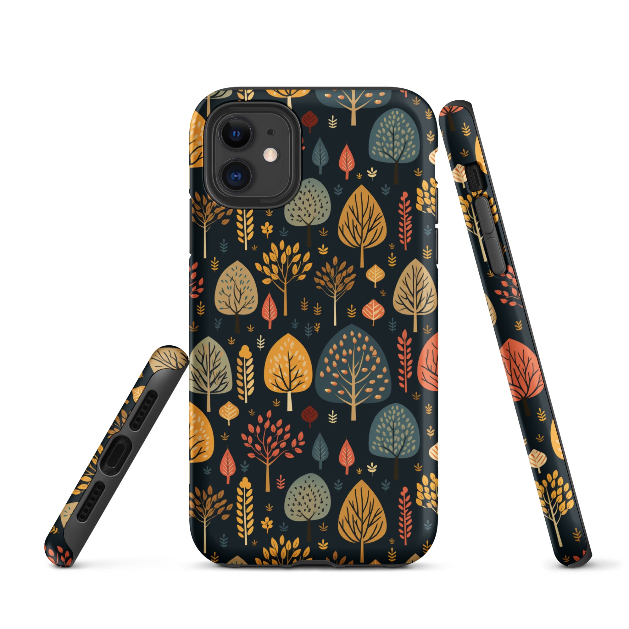 Mid-Century Mosaic - Dappled Leaves and Folk Imagery - iPhone Case