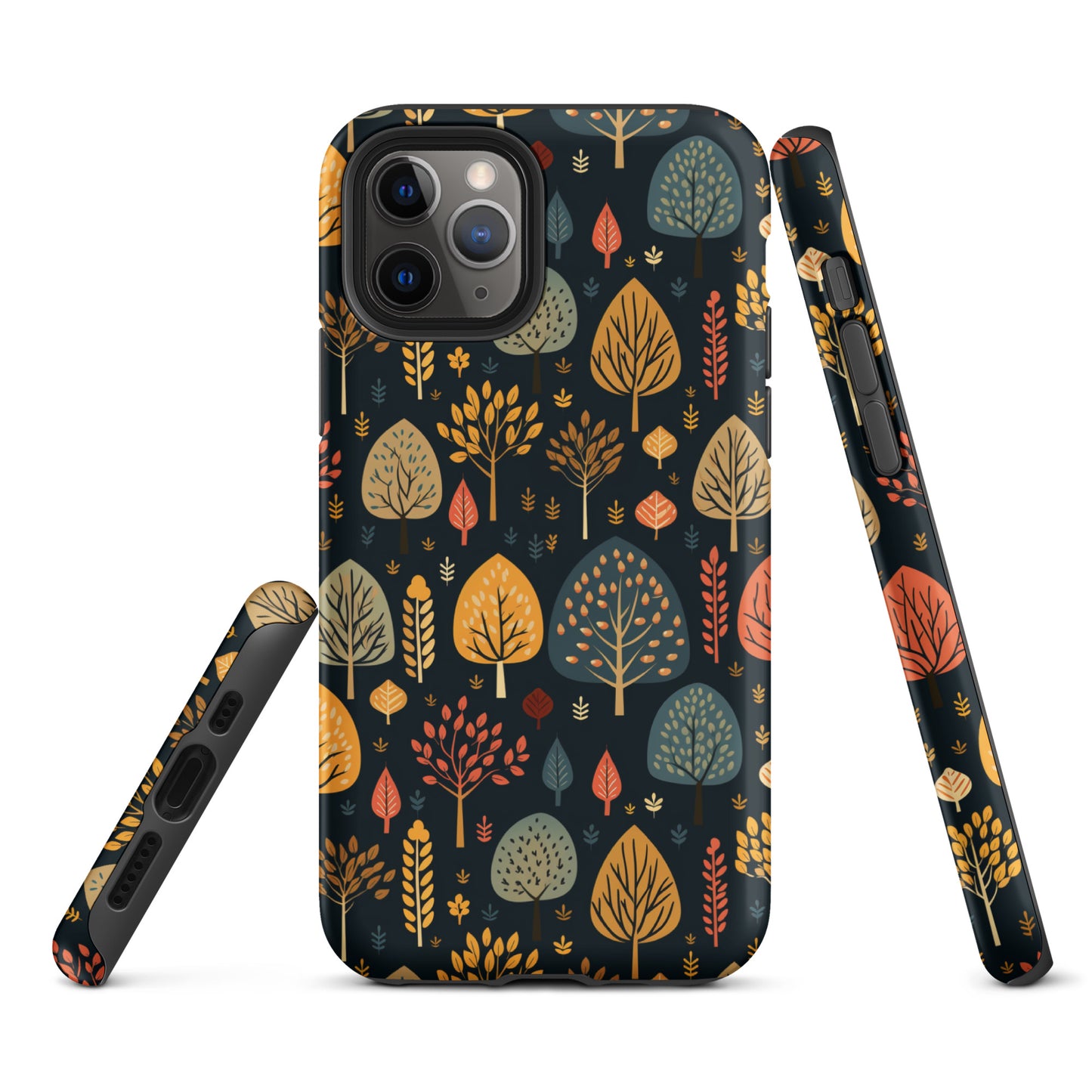 Mid-Century Mosaic - Dappled Leaves and Folk Imagery - iPhone Case