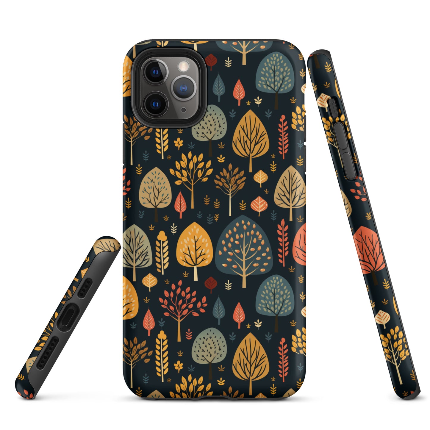 Mid-Century Mosaic - Dappled Leaves and Folk Imagery - iPhone Case