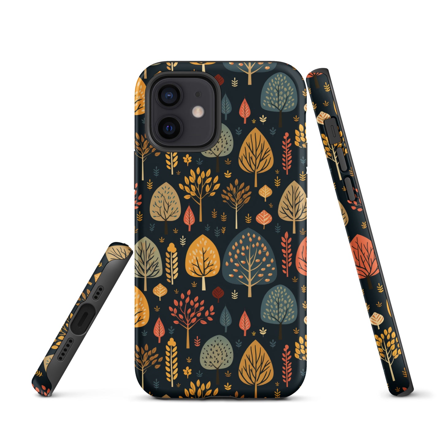 Mid-Century Mosaic - Dappled Leaves and Folk Imagery - iPhone Case