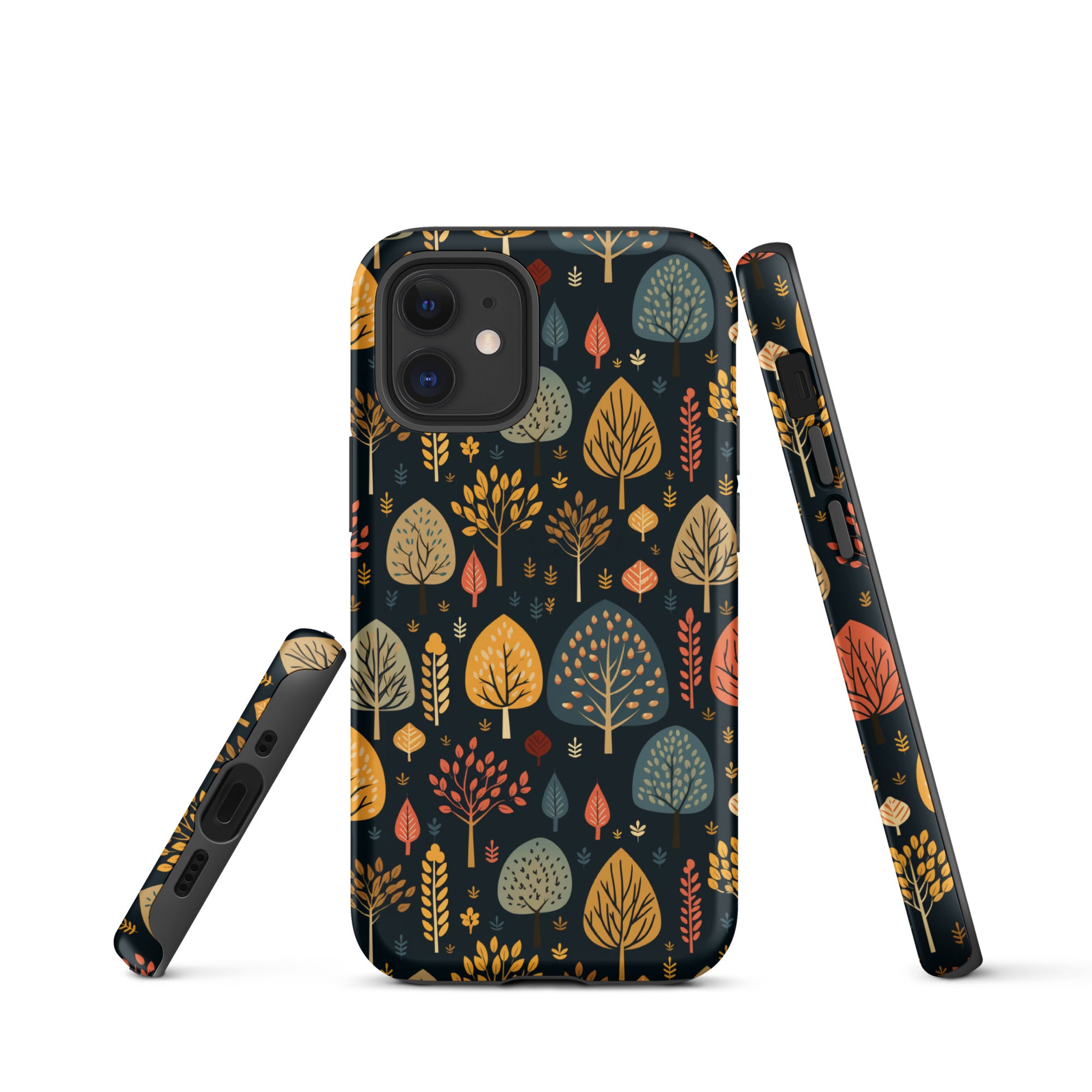 Mid-Century Mosaic - Dappled Leaves and Folk Imagery - iPhone Case