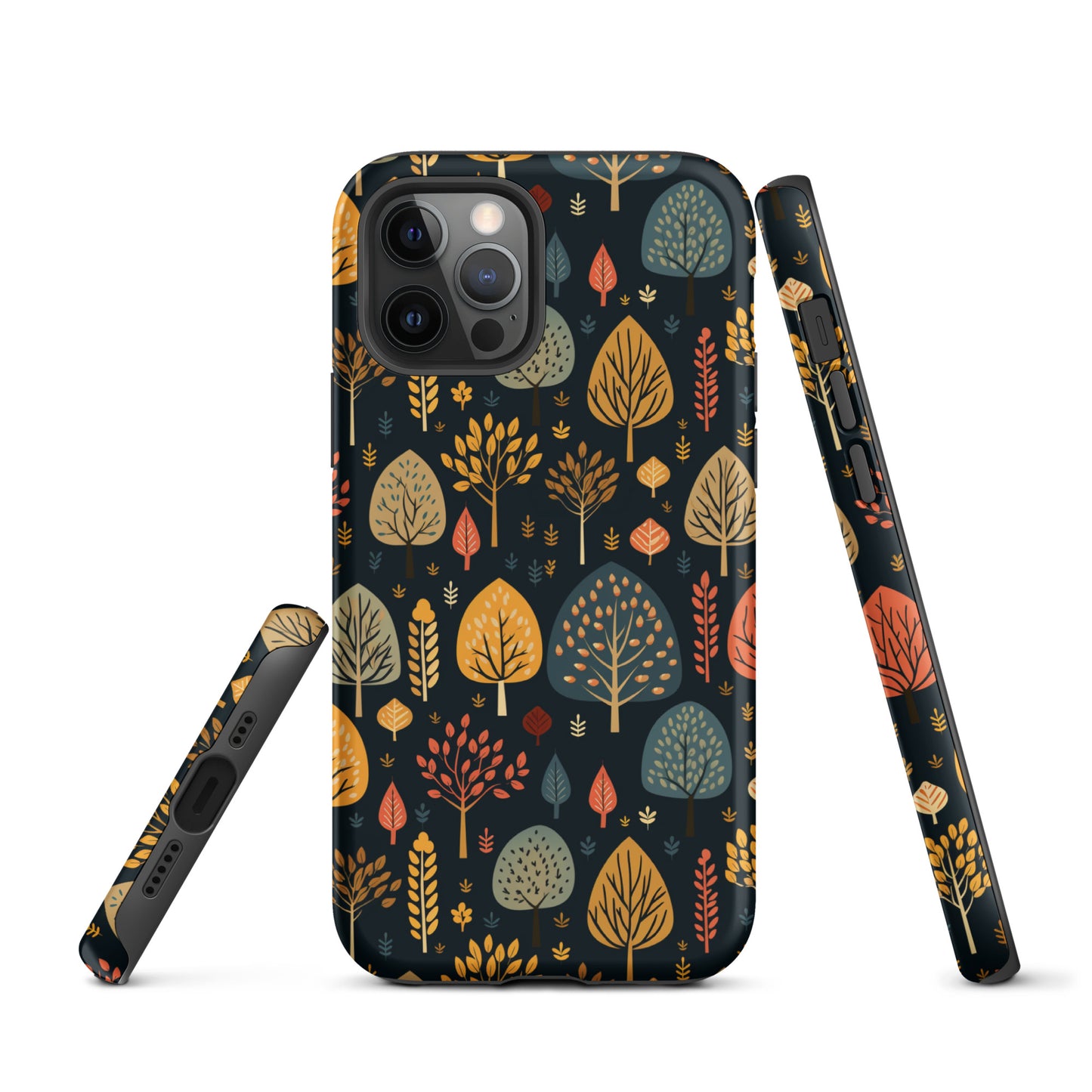 Mid-Century Mosaic - Dappled Leaves and Folk Imagery - iPhone Case