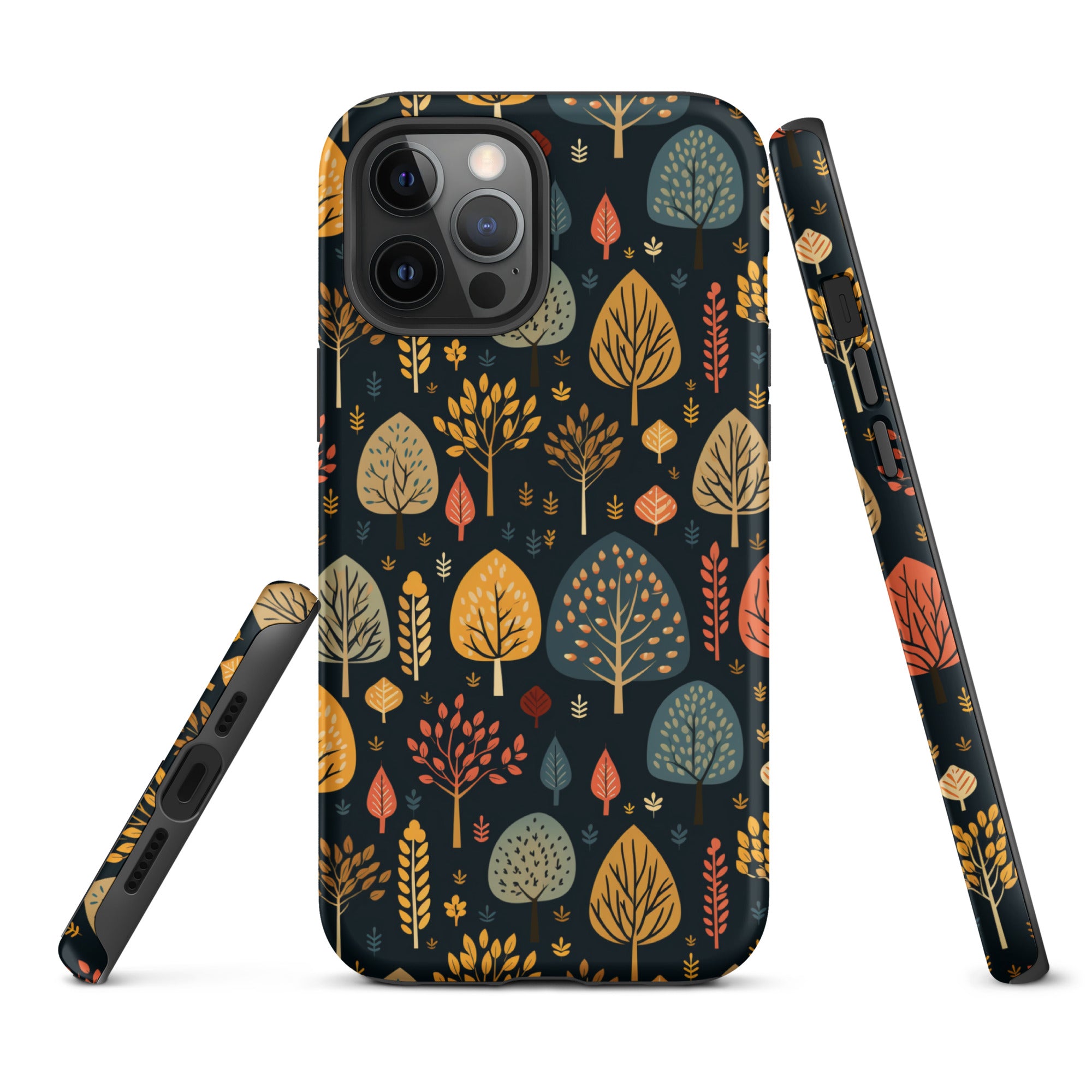 Mid-Century Mosaic - Dappled Leaves and Folk Imagery - iPhone Case