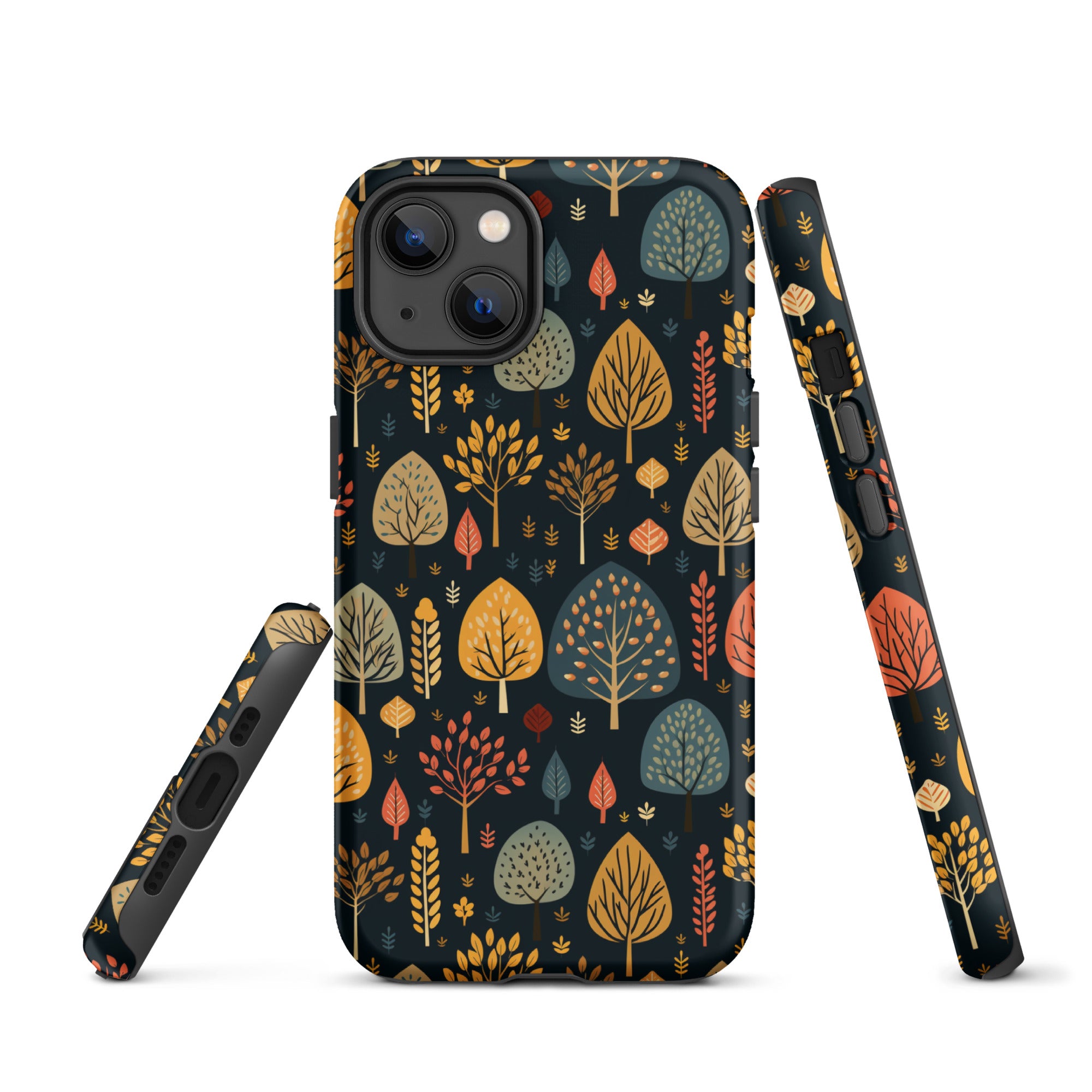 Mid-Century Mosaic - Dappled Leaves and Folk Imagery - iPhone Case