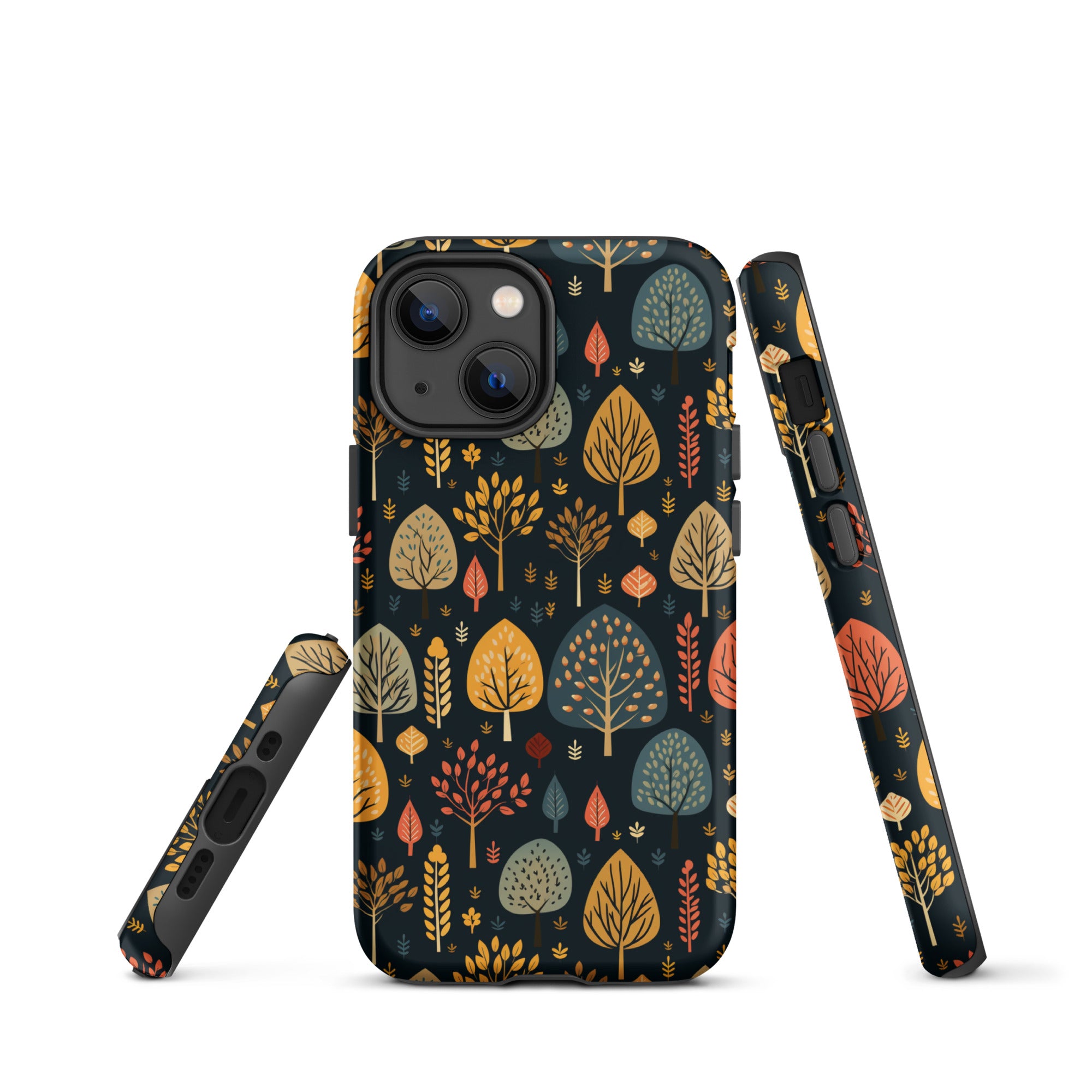 Mid-Century Mosaic - Dappled Leaves and Folk Imagery - iPhone Case