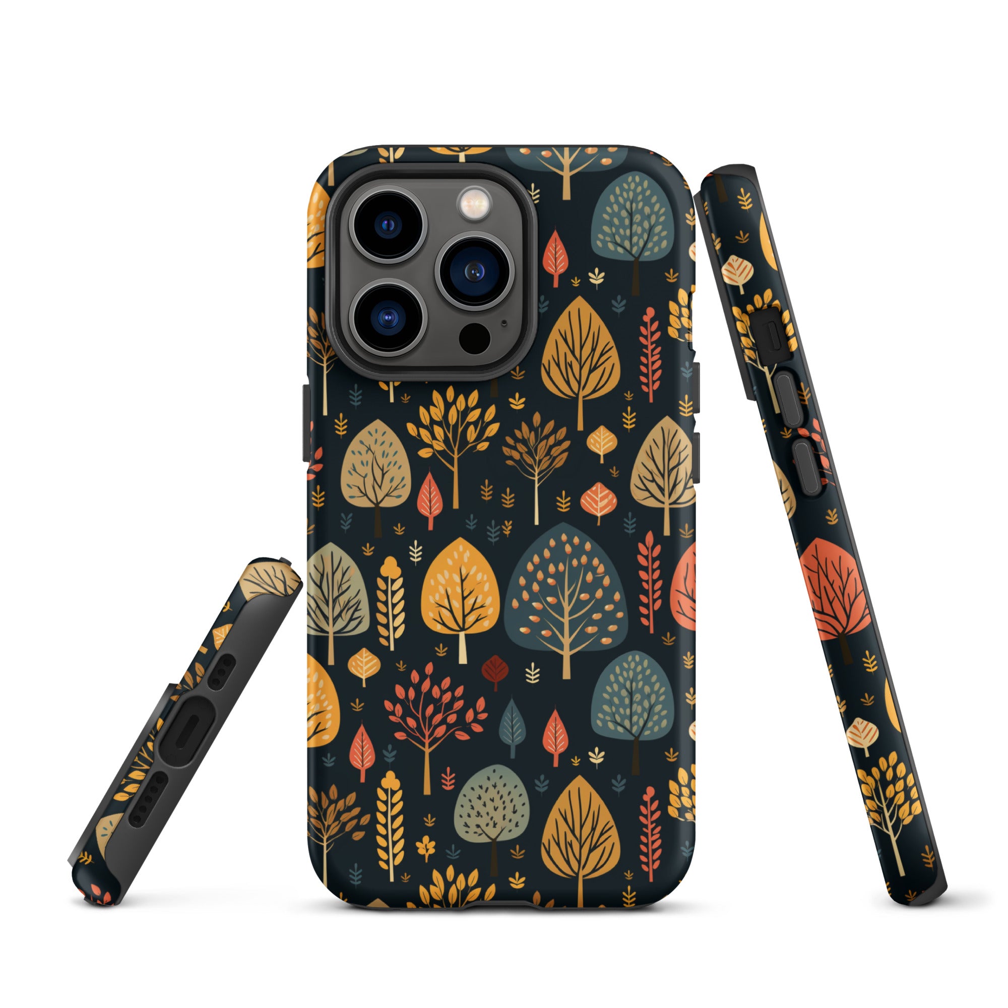 Mid-Century Mosaic - Dappled Leaves and Folk Imagery - iPhone Case