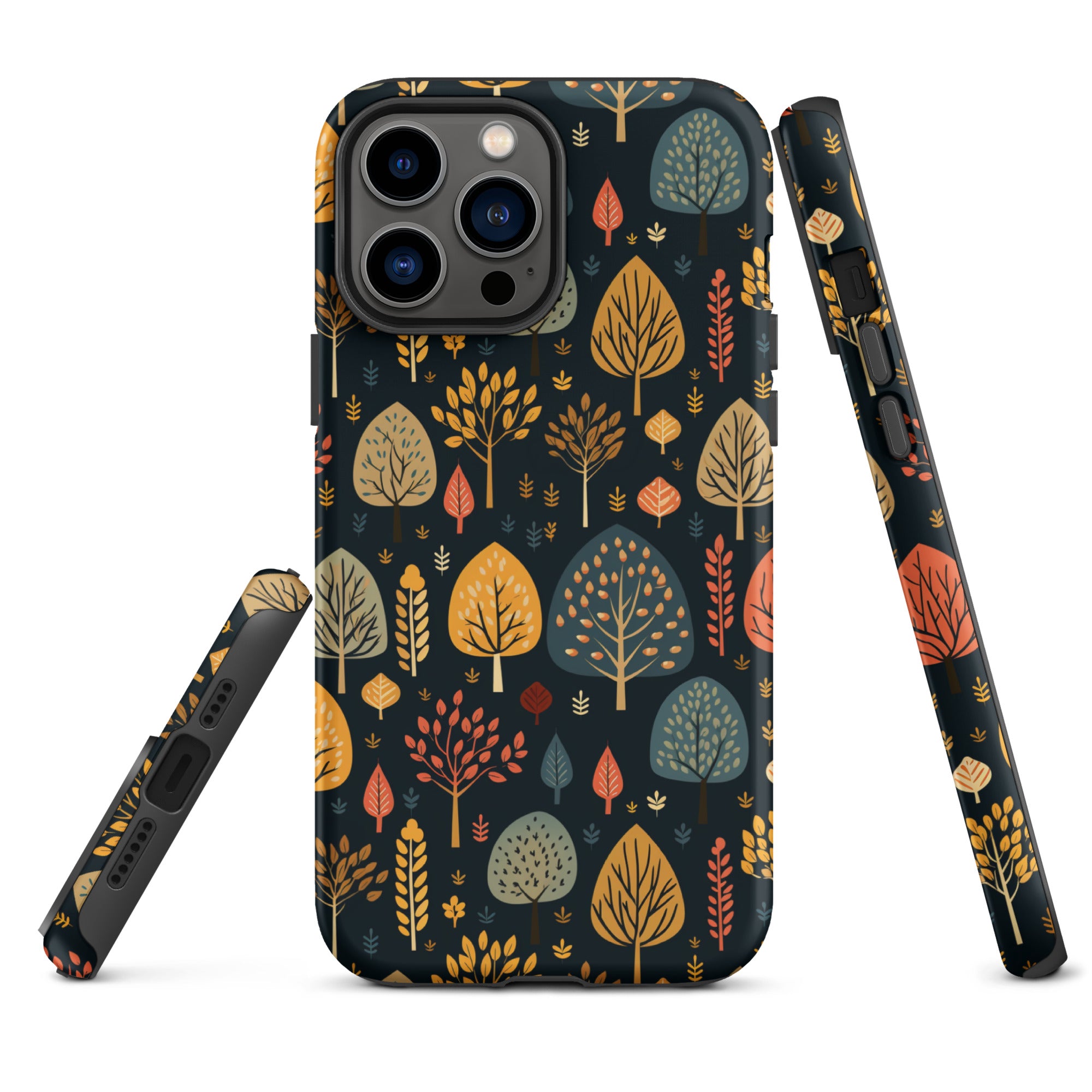 Mid-Century Mosaic - Dappled Leaves and Folk Imagery - iPhone Case