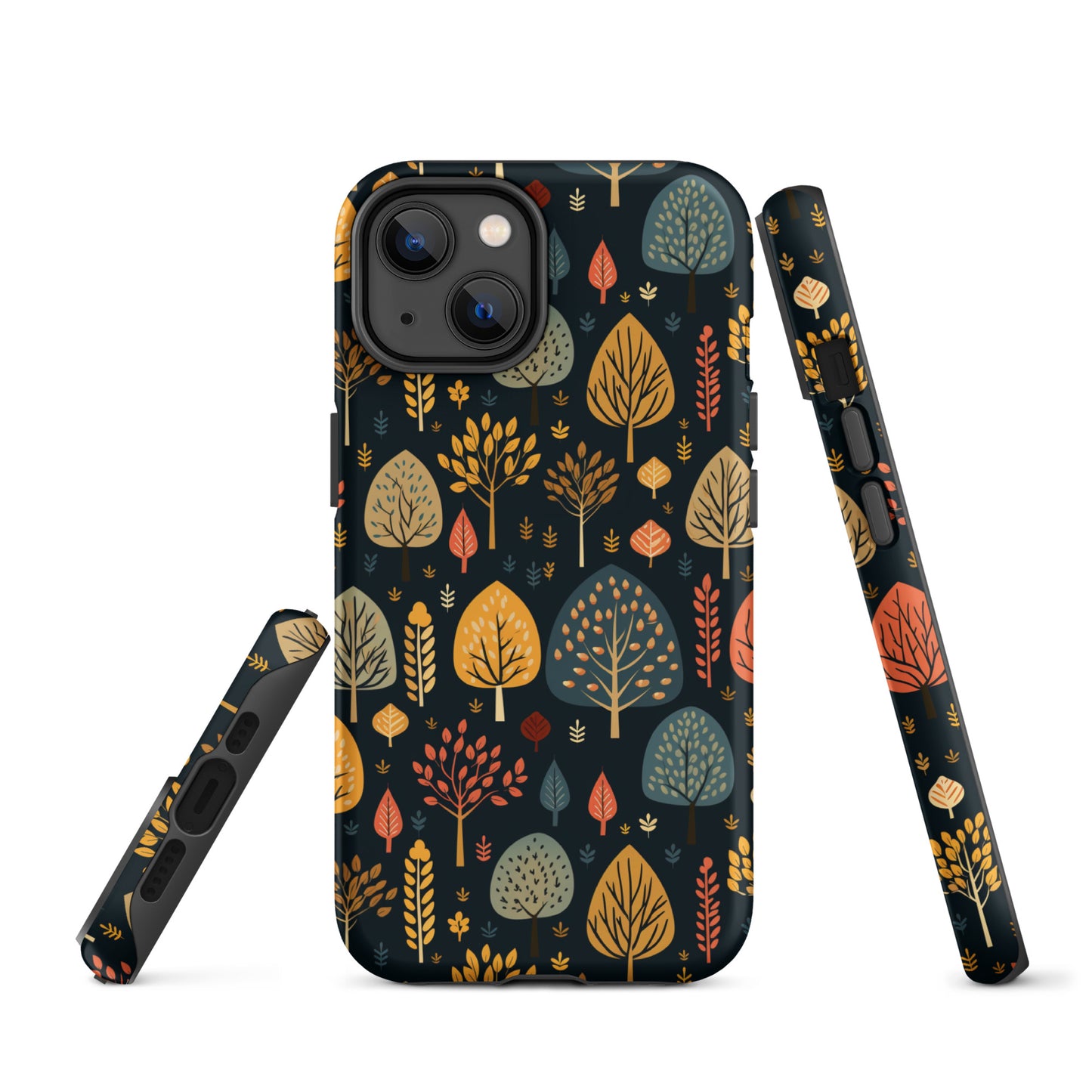 Mid-Century Mosaic - Dappled Leaves and Folk Imagery - iPhone Case