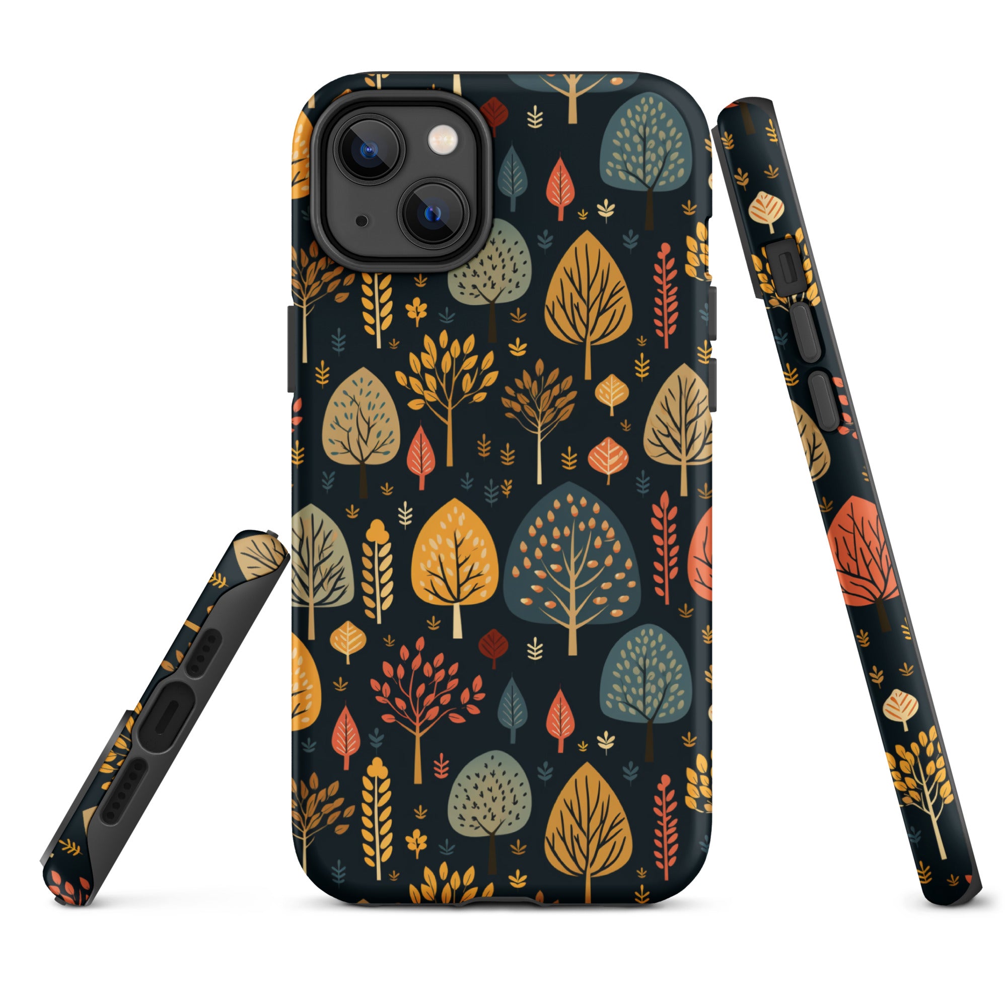 Mid-Century Mosaic - Dappled Leaves and Folk Imagery - iPhone Case