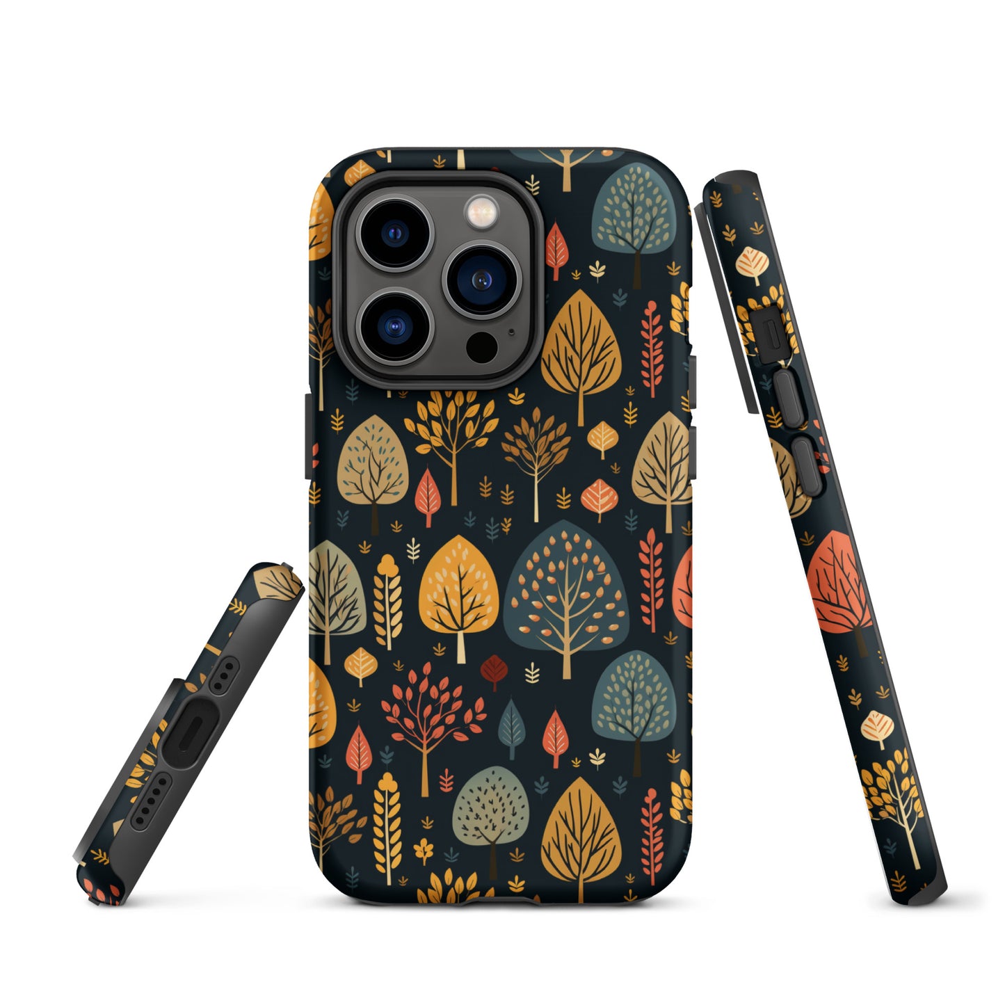 Mid-Century Mosaic - Dappled Leaves and Folk Imagery - iPhone Case