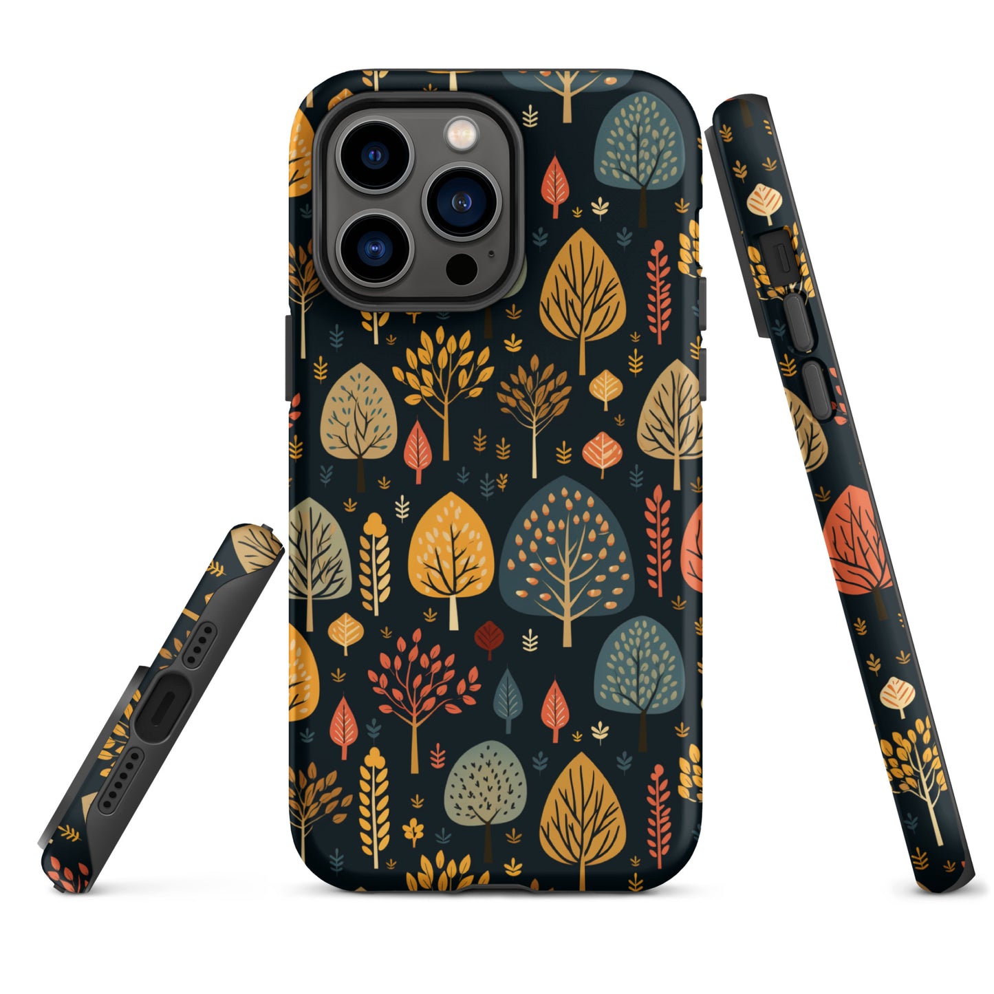 Mid-Century Mosaic - Dappled Leaves and Folk Imagery - iPhone Case