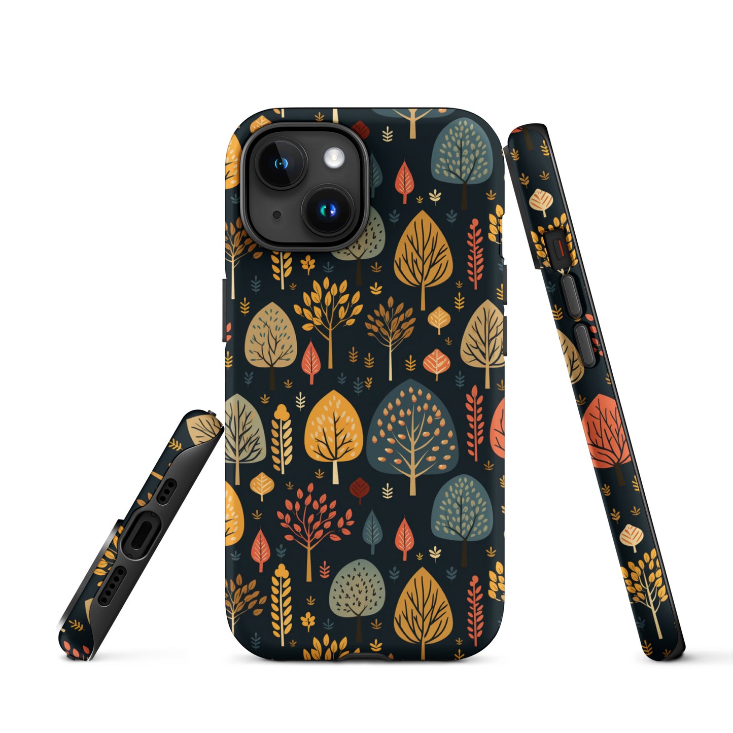 Mid-Century Mosaic - Dappled Leaves and Folk Imagery - iPhone Case