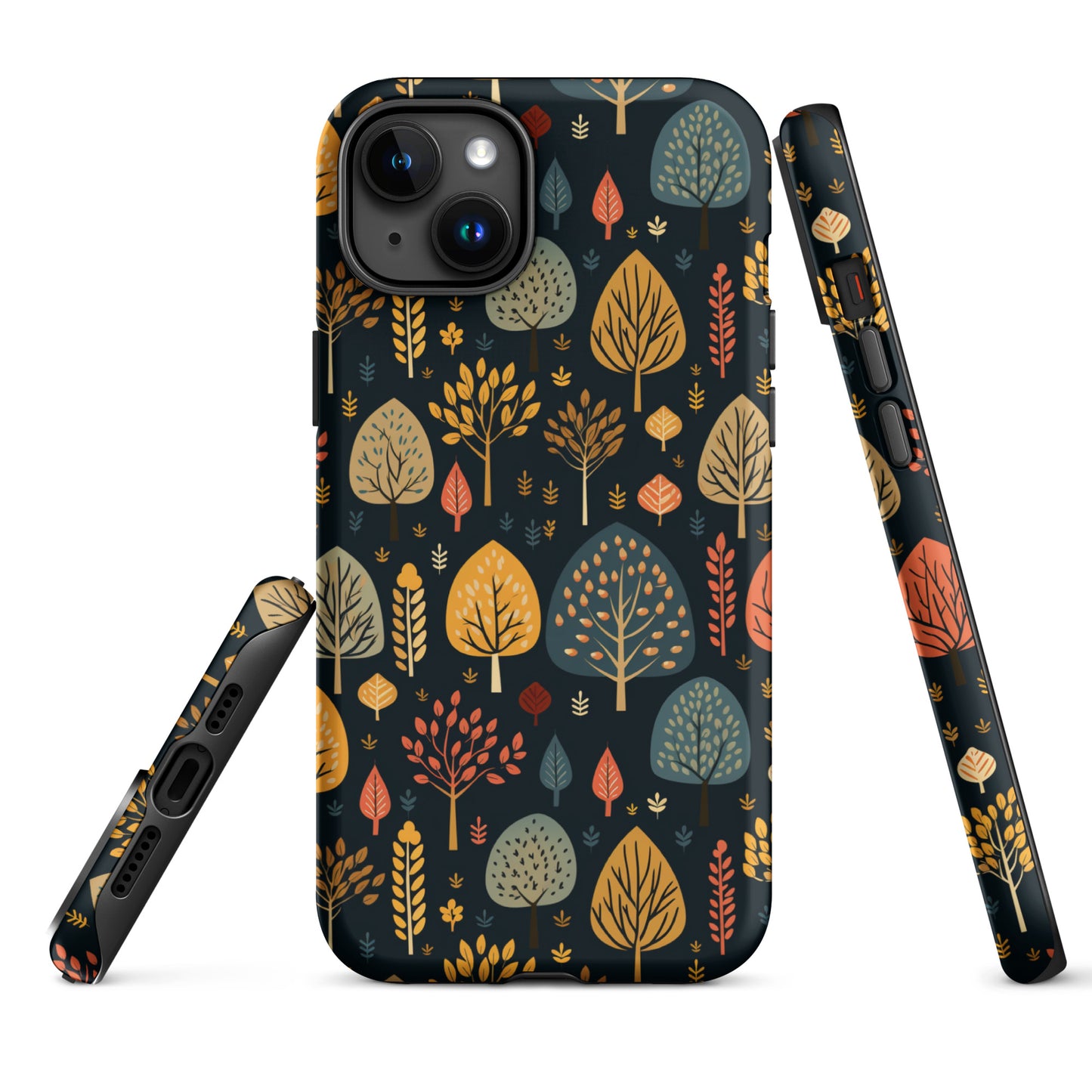 Mid-Century Mosaic - Dappled Leaves and Folk Imagery - iPhone Case