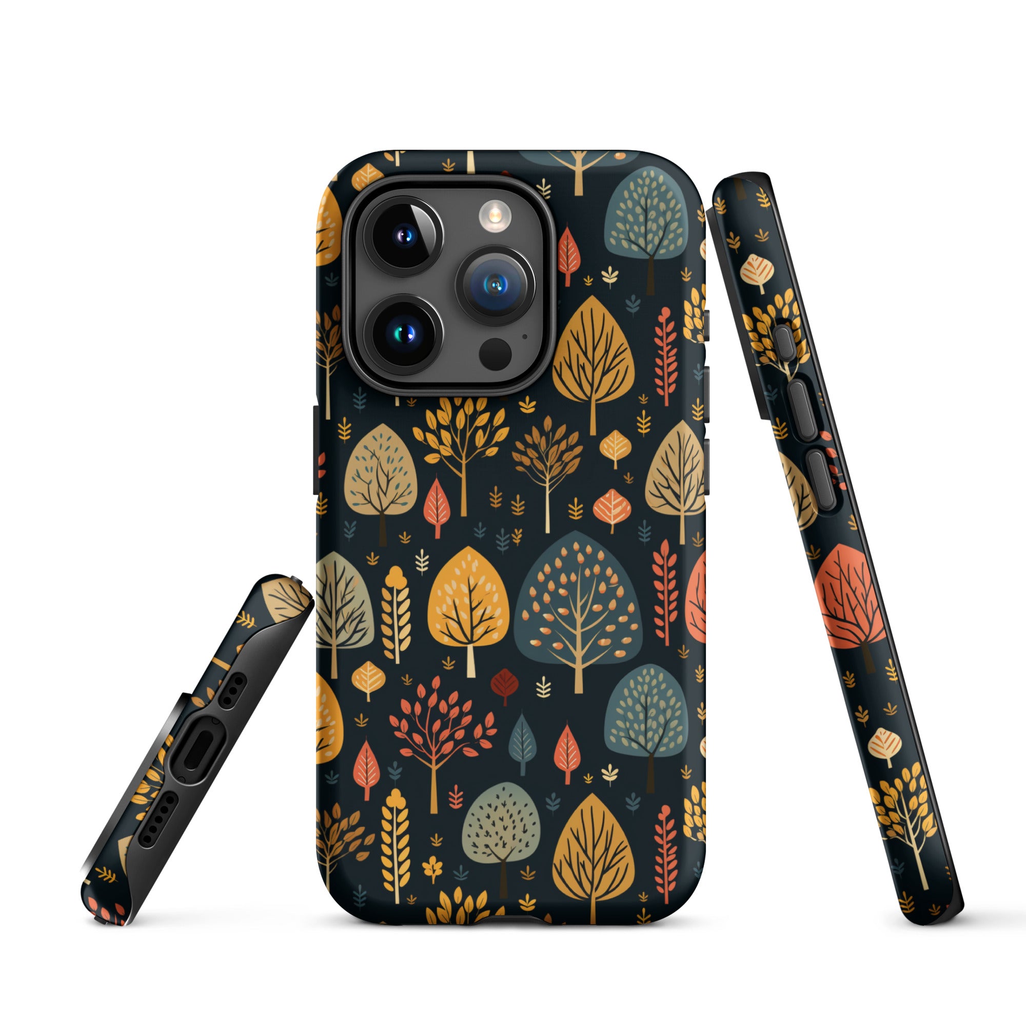 Mid-Century Mosaic - Dappled Leaves and Folk Imagery - iPhone Case