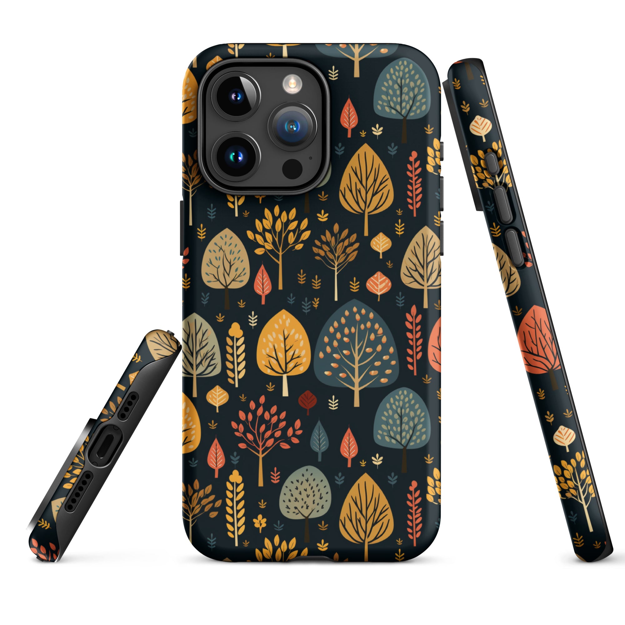 Mid-Century Mosaic - Dappled Leaves and Folk Imagery - iPhone Case