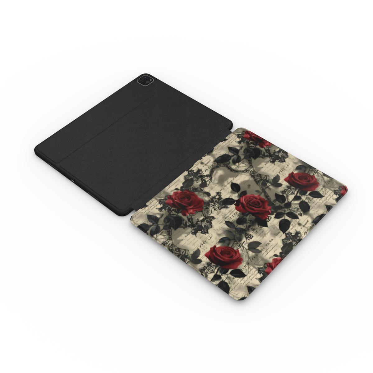 Poetic Blooms: Crimson Lore - Vintage Elegance iPad Case