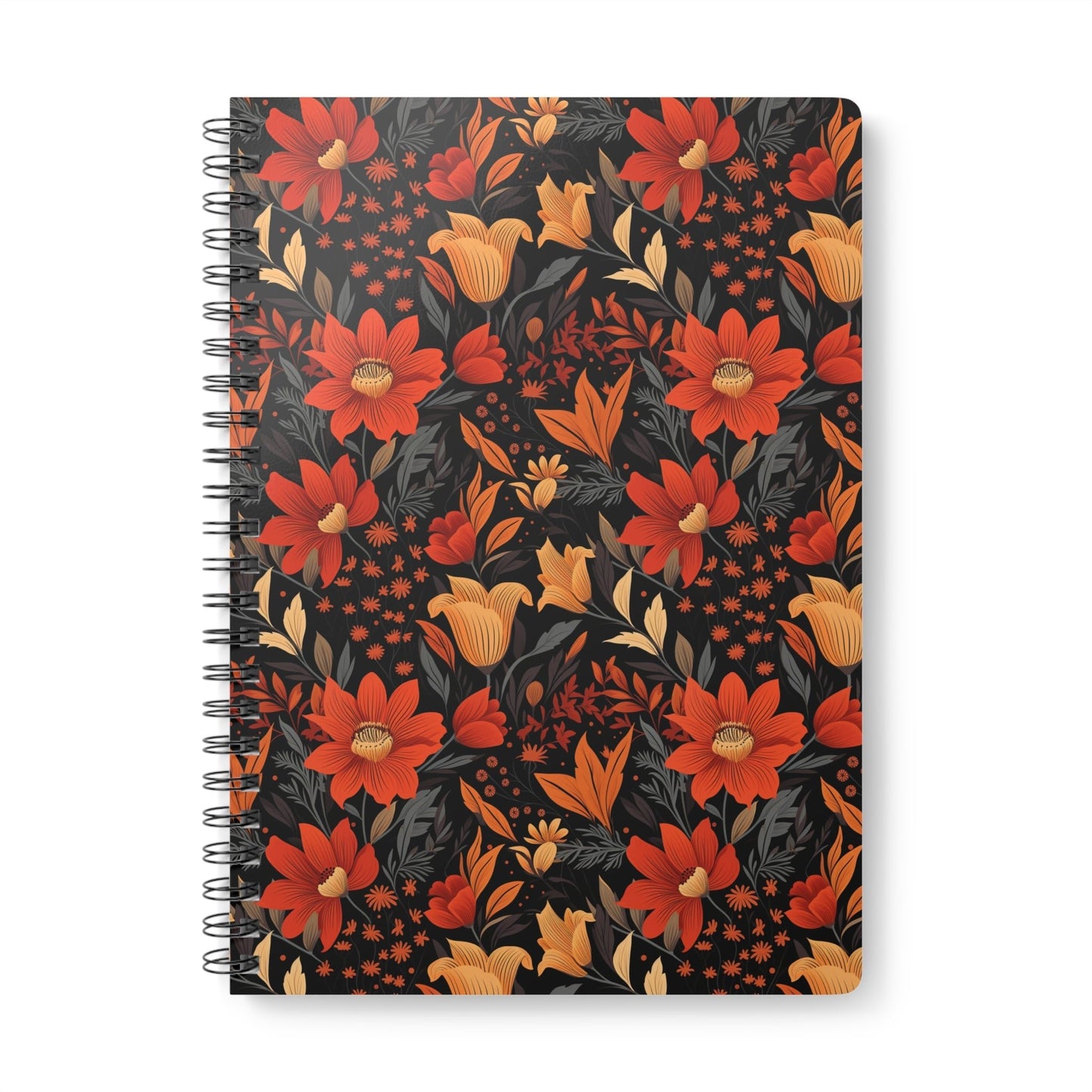 Autumn Blossom Noir: A Dark Floral Canvas - Notebook (A5) - Pattern Symphony