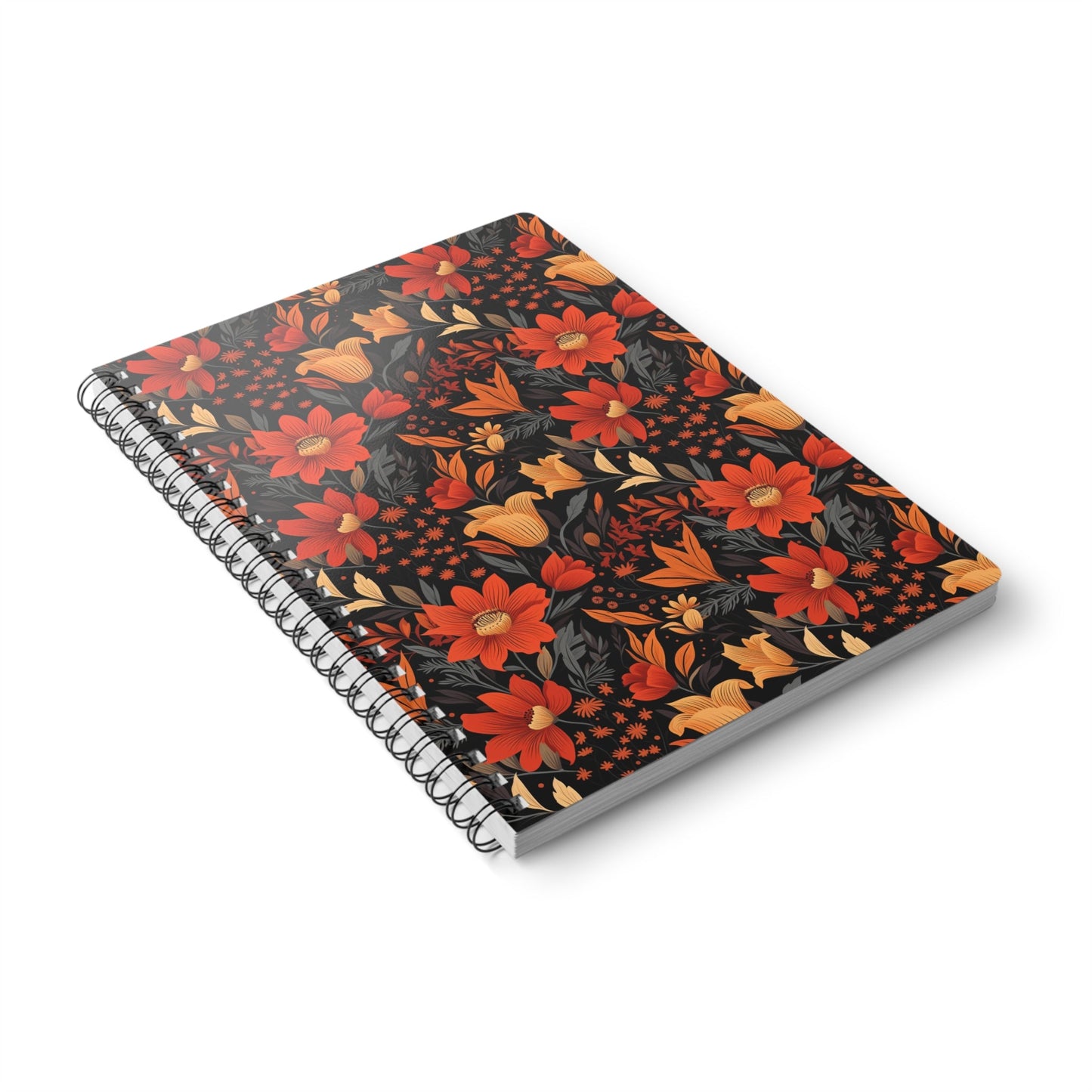 Autumn Blossom Noir: A Dark Floral Canvas - Notebook (A5) - Pattern Symphony