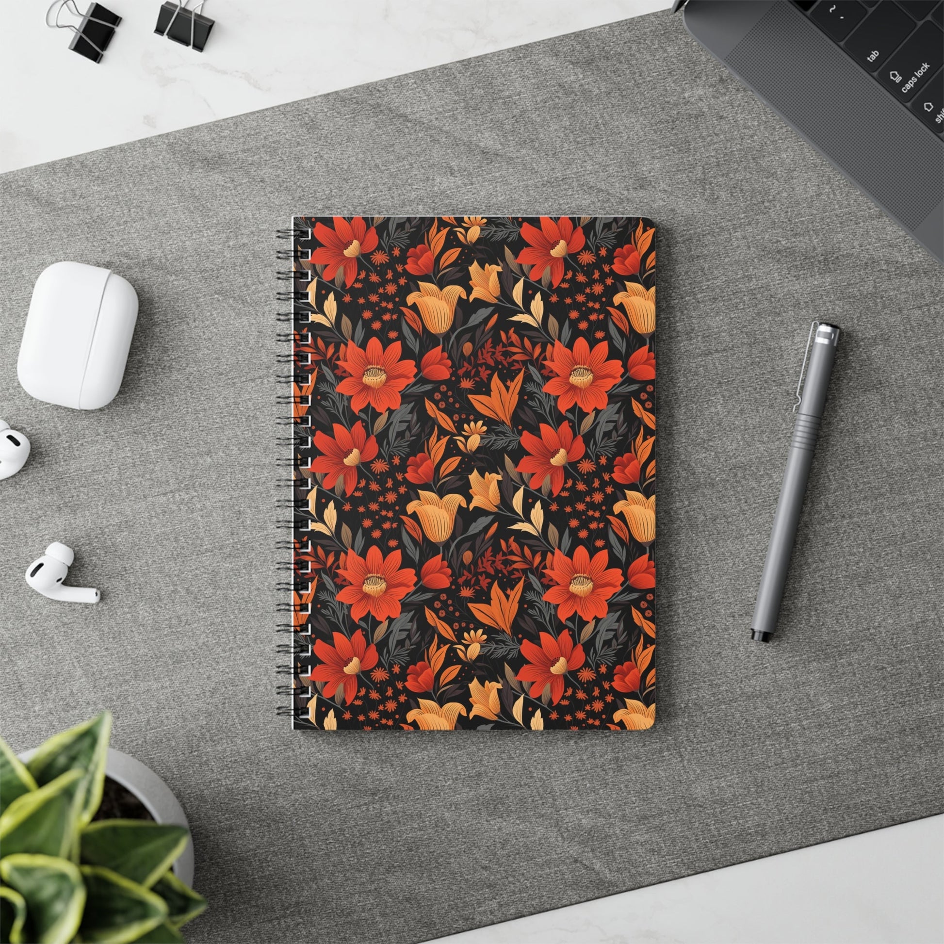 Autumn Blossom Noir: A Dark Floral Canvas - Notebook (A5) - Pattern Symphony