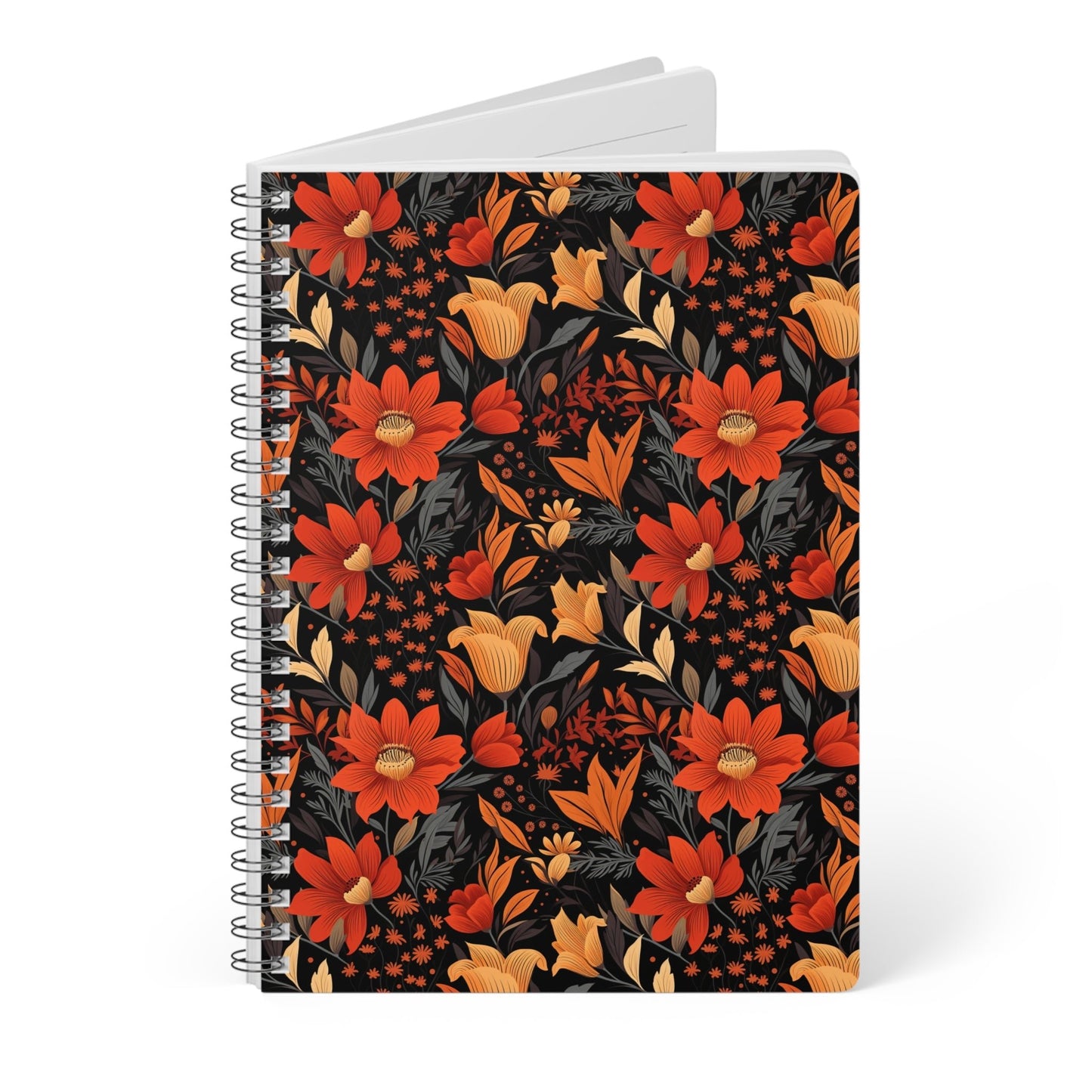 Autumn Blossom Noir: A Dark Floral Canvas - Notebook (A5) - Pattern Symphony