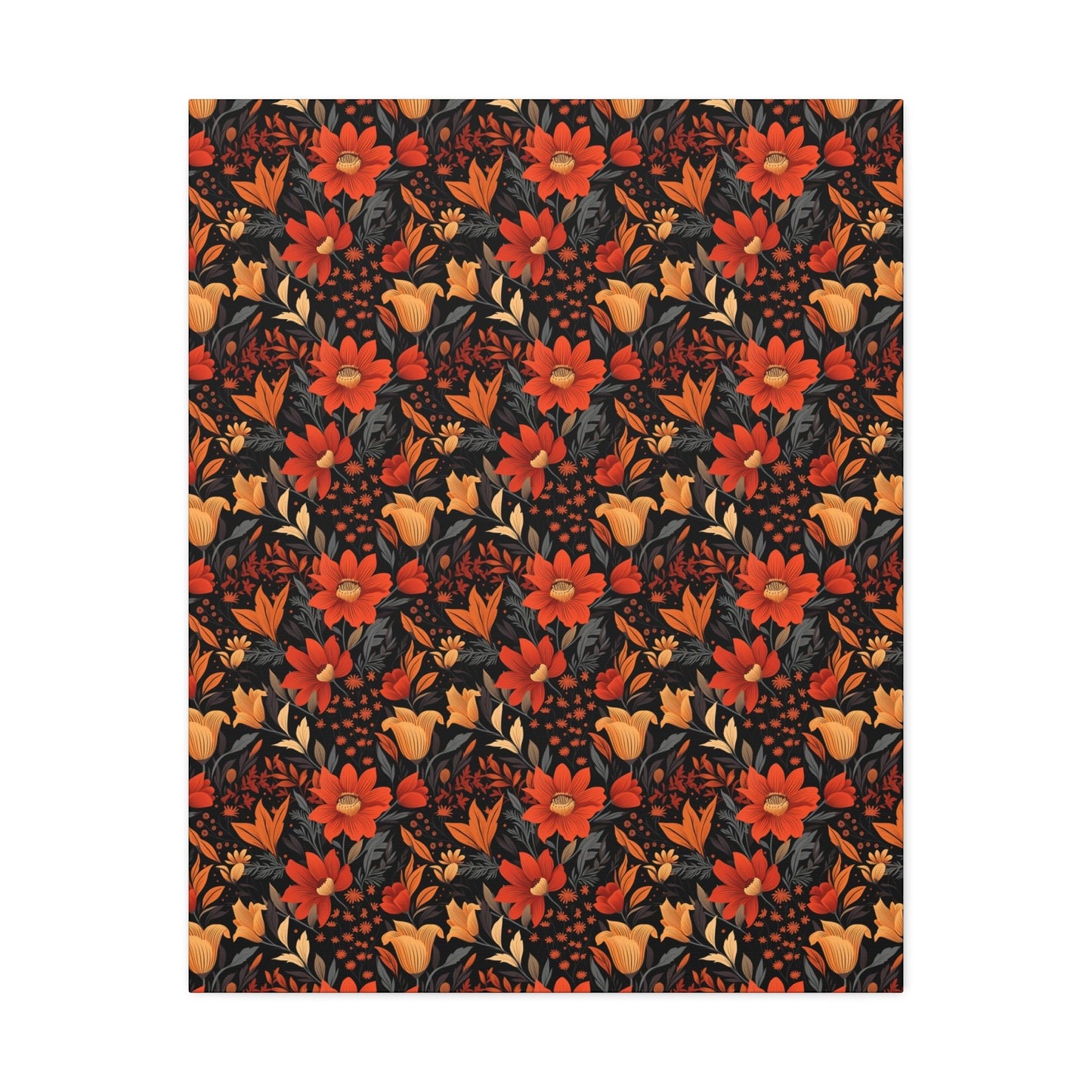 Autumn Blossom Noir: A Dark Floral Canvas - Satin Canvas, Stretched - Pattern Symphony