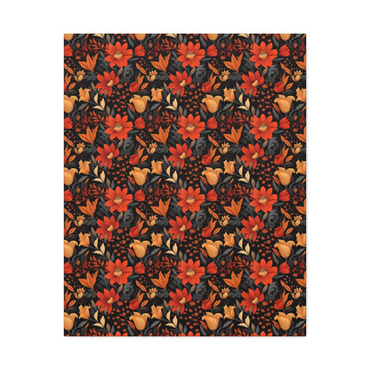 Autumn Blossom Noir: A Dark Floral Canvas - Satin Canvas, Stretched - Pattern Symphony