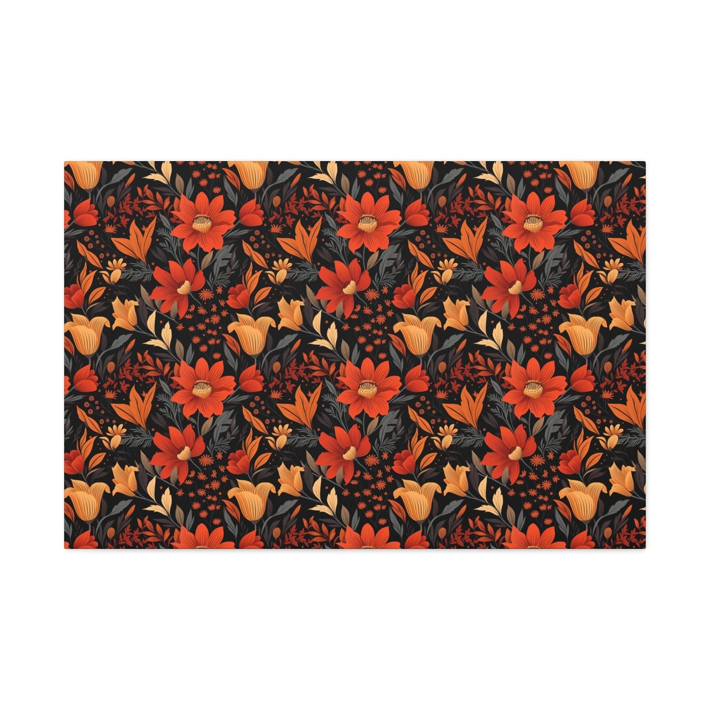 Autumn Blossom Noir: A Dark Floral Canvas - Satin Canvas, Stretched - Pattern Symphony