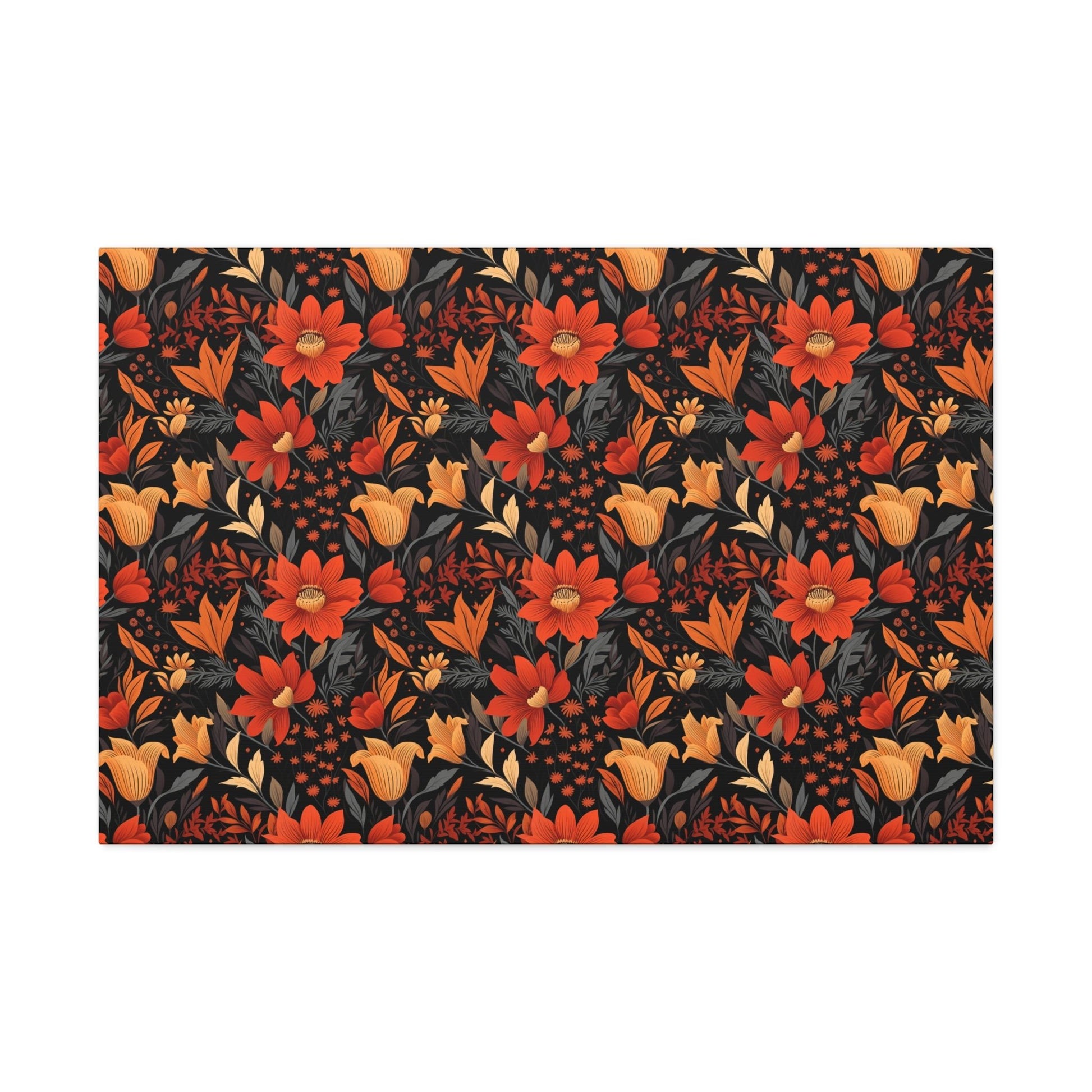 Autumn Blossom Noir: A Dark Floral Canvas - Satin Canvas, Stretched - Pattern Symphony