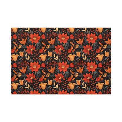 Autumn Blossom Noir: A Dark Floral Canvas - Satin Canvas, Stretched - Pattern Symphony