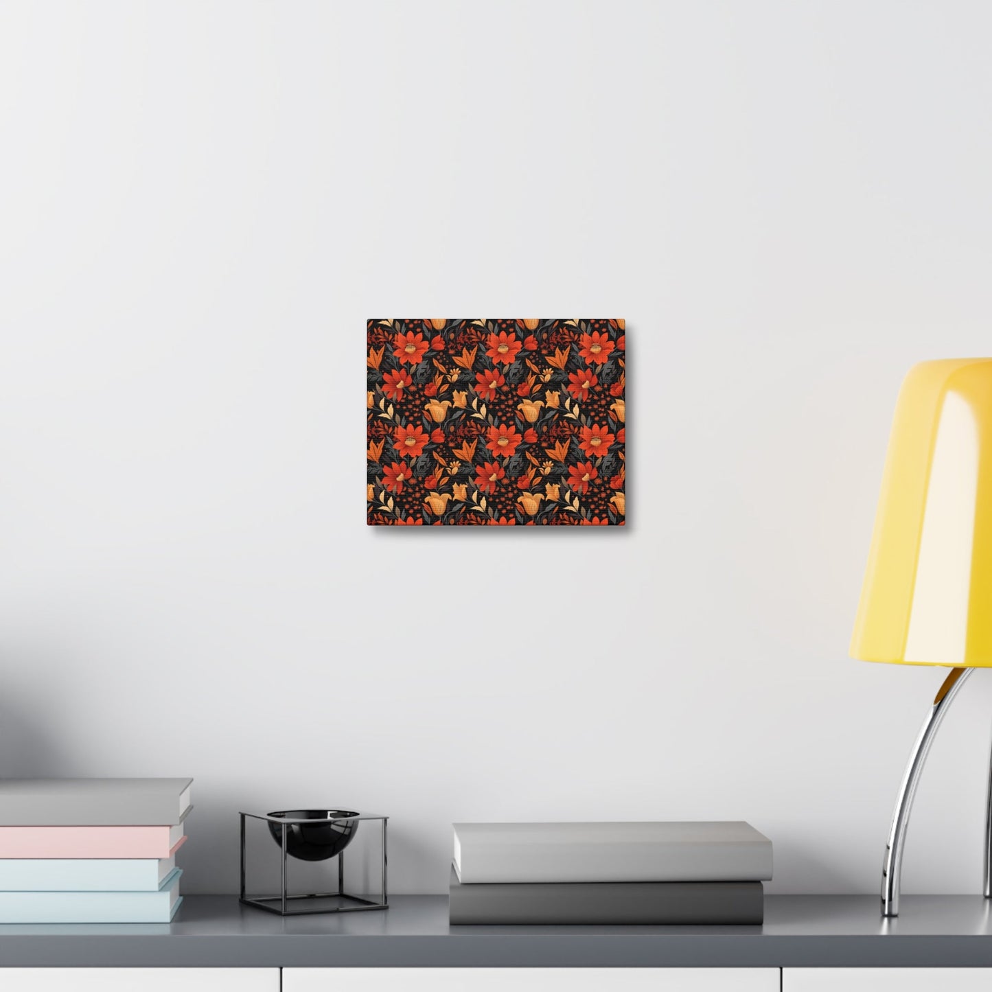 Autumn Blossom Noir: A Dark Floral Canvas - Satin Canvas, Stretched - Pattern Symphony