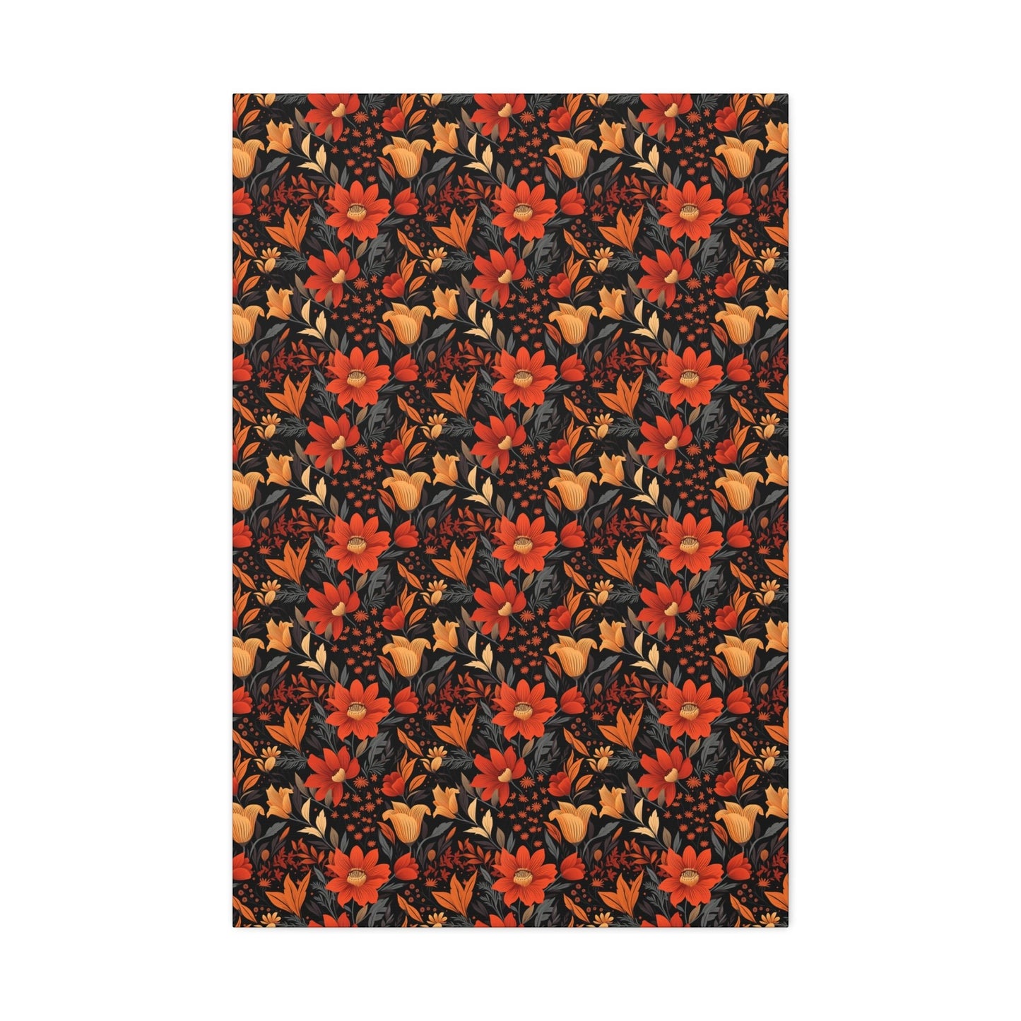 Autumn Blossom Noir: A Dark Floral Canvas - Satin Canvas, Stretched - Pattern Symphony