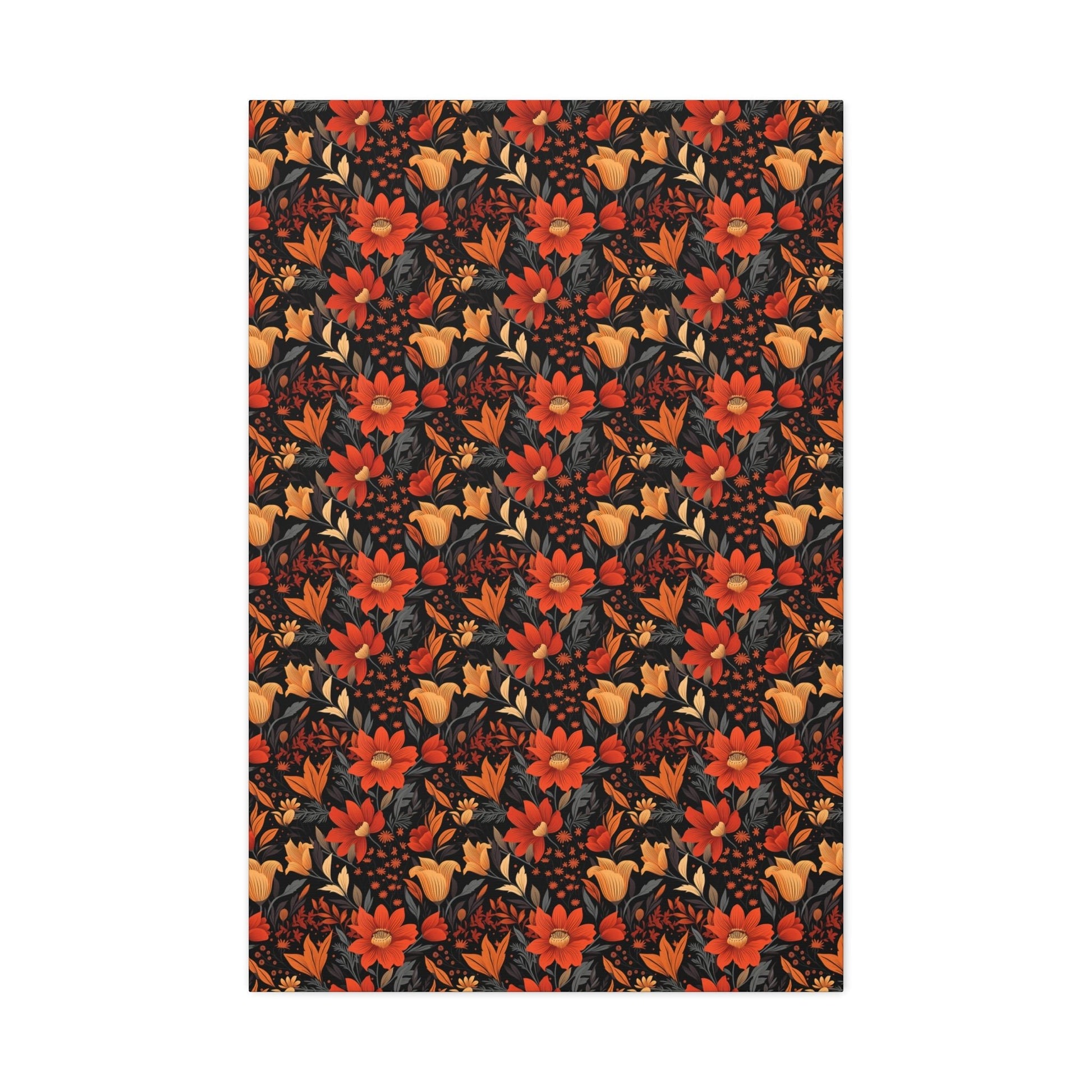 Autumn Blossom Noir: A Dark Floral Canvas - Satin Canvas, Stretched - Pattern Symphony