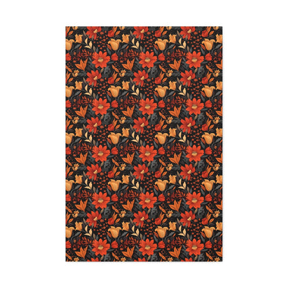 Autumn Blossom Noir: A Dark Floral Canvas - Satin Canvas, Stretched - Pattern Symphony