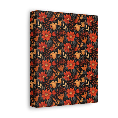 Autumn Blossom Noir: A Dark Floral Canvas - Satin Canvas, Stretched - Pattern Symphony