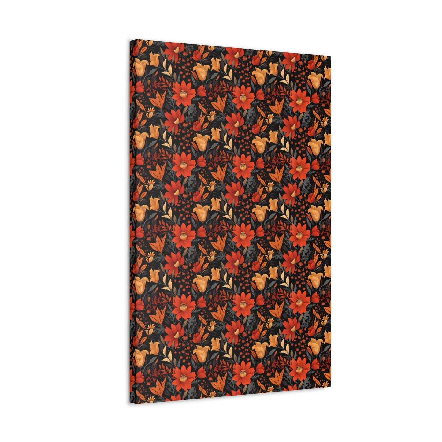 Autumn Blossom Noir: A Dark Floral Canvas - Satin Canvas, Stretched - Pattern Symphony