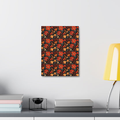 Autumn Blossom Noir: A Dark Floral Canvas - Satin Canvas, Stretched - Pattern Symphony